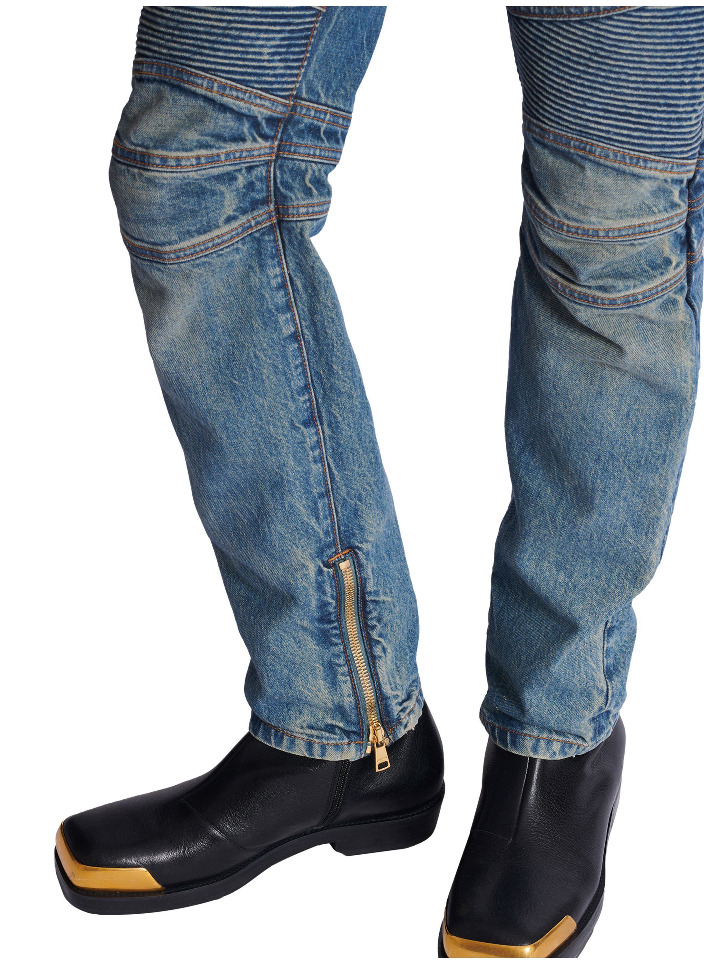 Pantalon biker en denim vintage BALMAIN Bleu