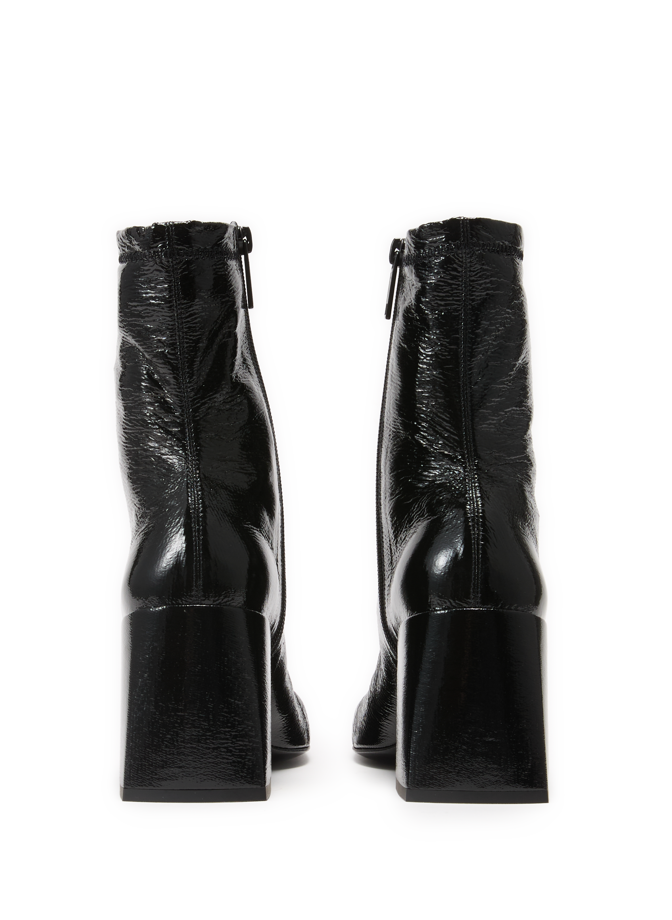 Patent leather zipped ankle boots in mixed cotton and leather COURRÈGES Black