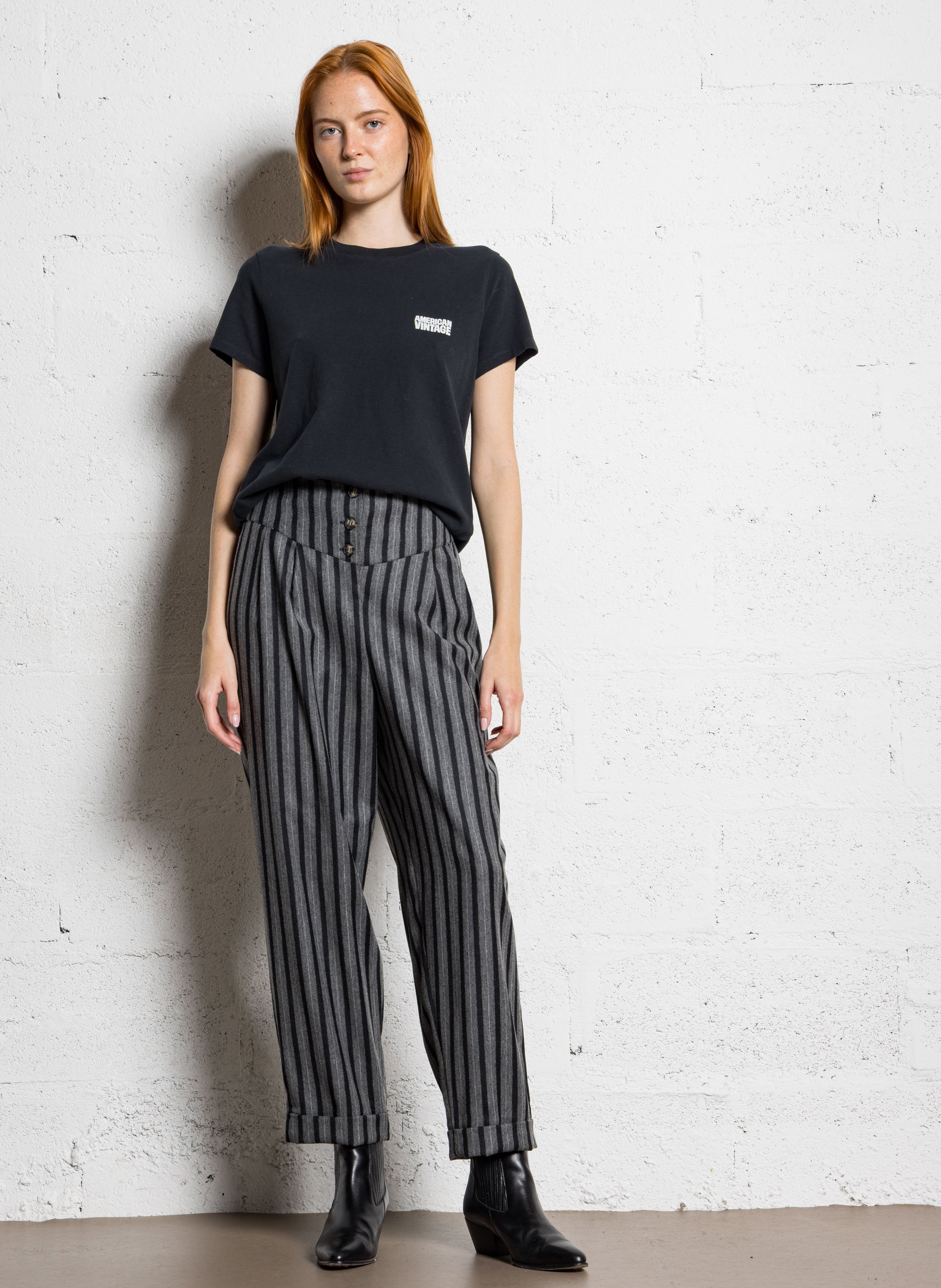 Tee-shirt droit col rond en coton Ykobow AMERICAN VINTAGE Noir