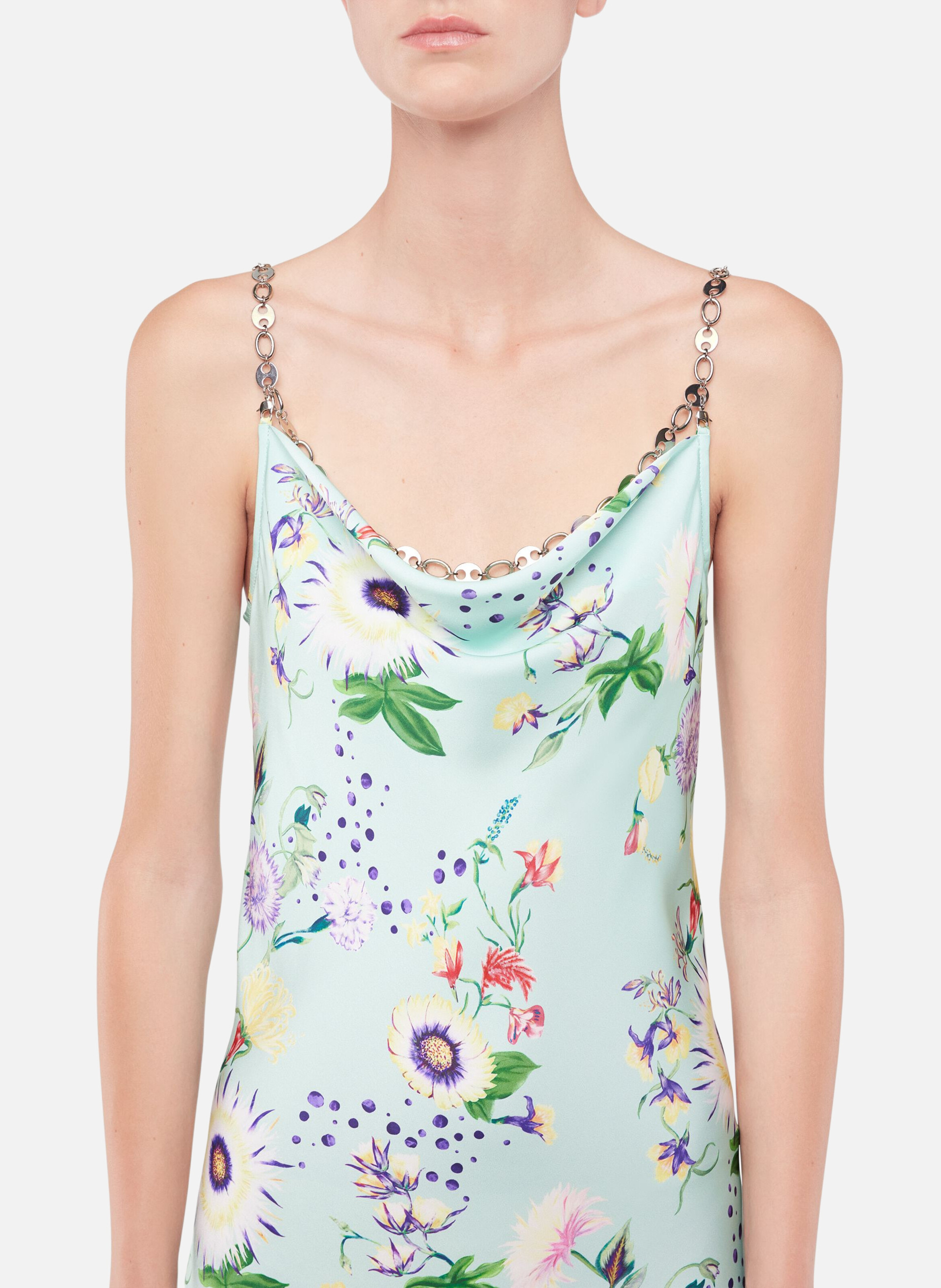 Robe à motifs floraux avec détails chaînes RABANNE Vert