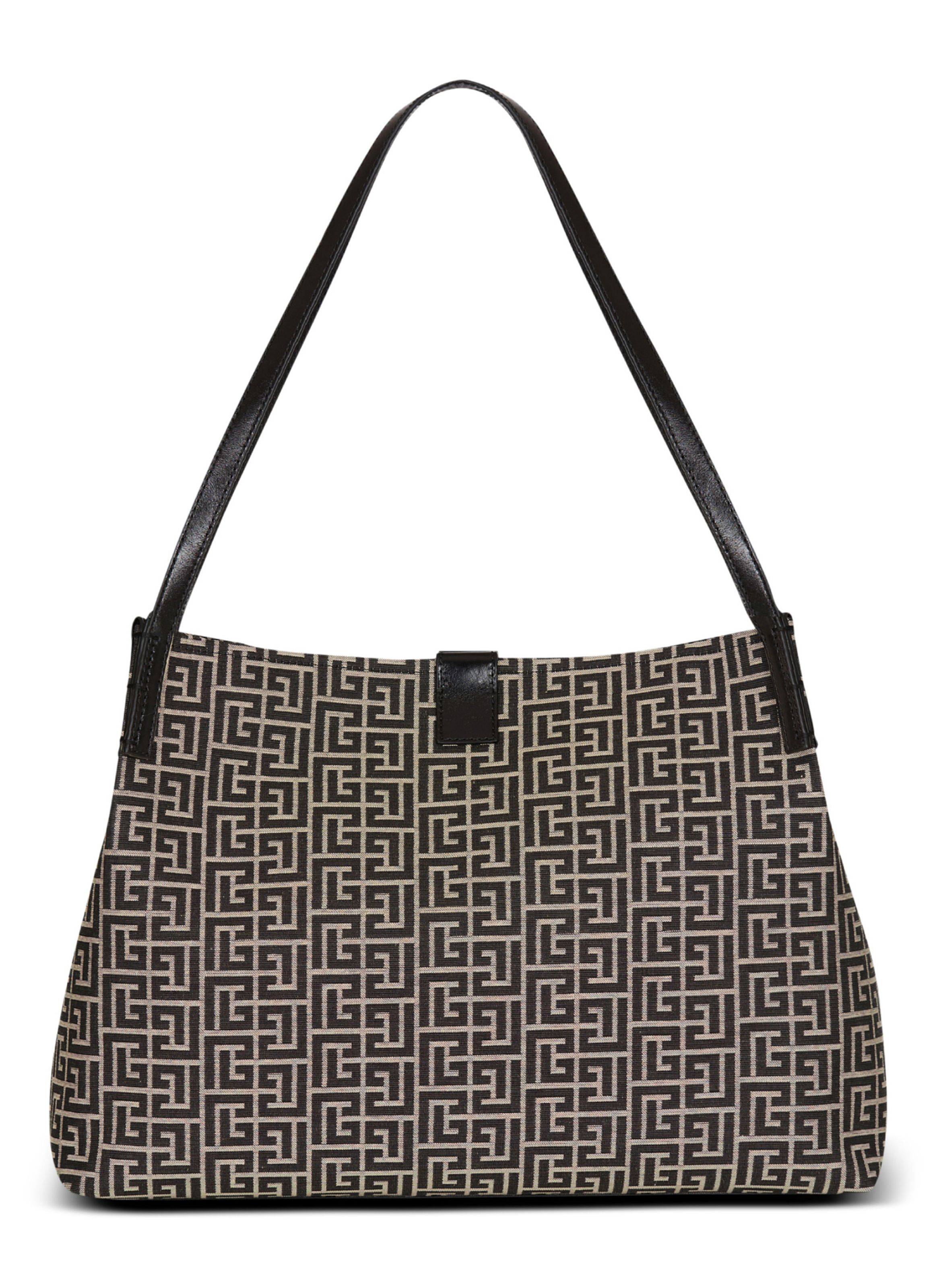Sac shopper release medium en jacquard monogramme et cuir de veau BALMAIN Noir