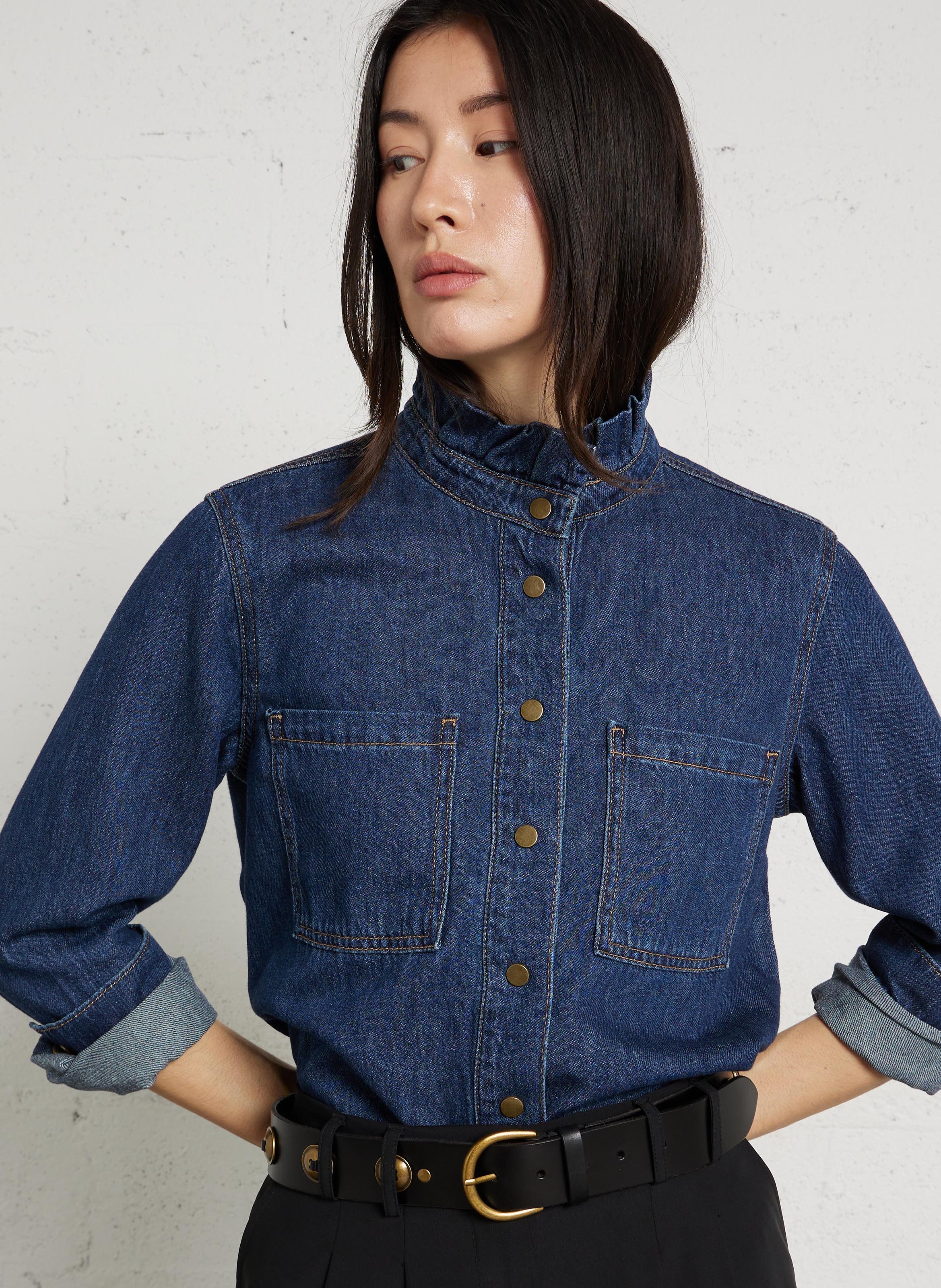 Chemise droite col rond en coton denise MAISON 123 Bleu