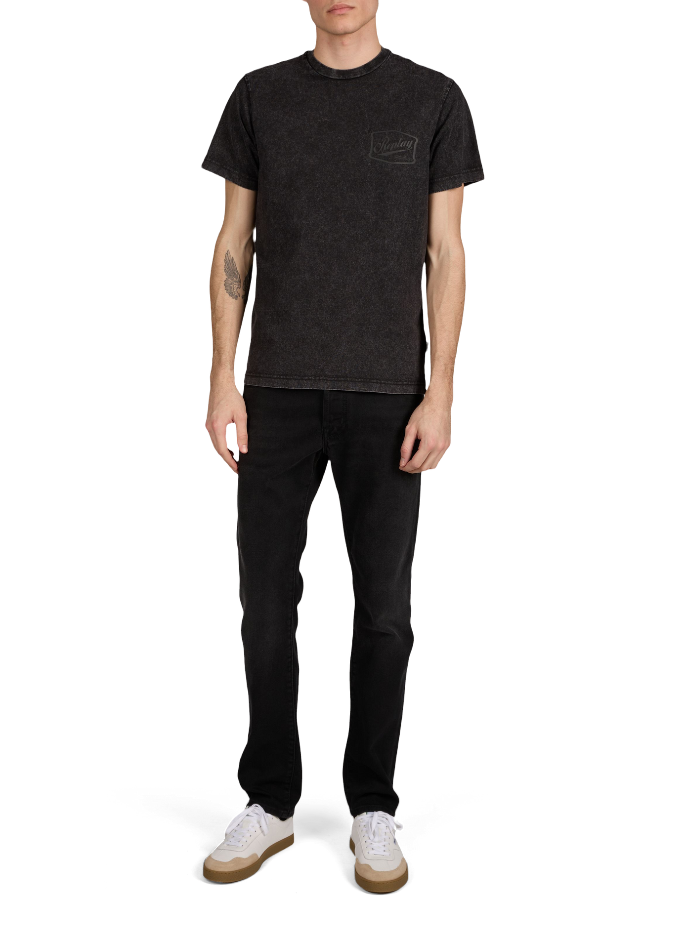 T-shirt droit manches courtes en coton REPLAY Noir