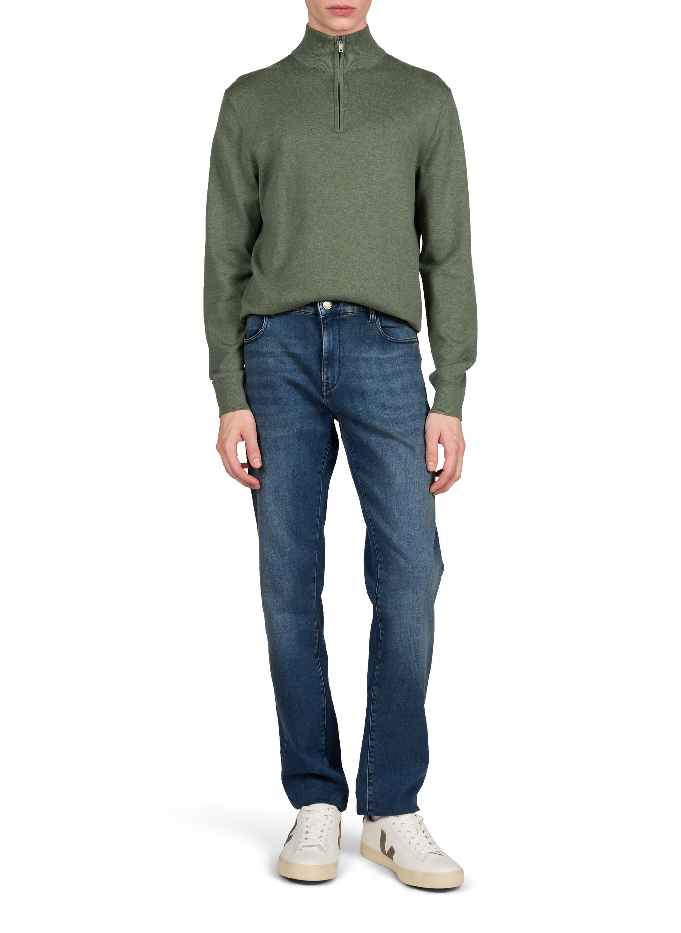 Pull col zippé en coton HACKETT Vert