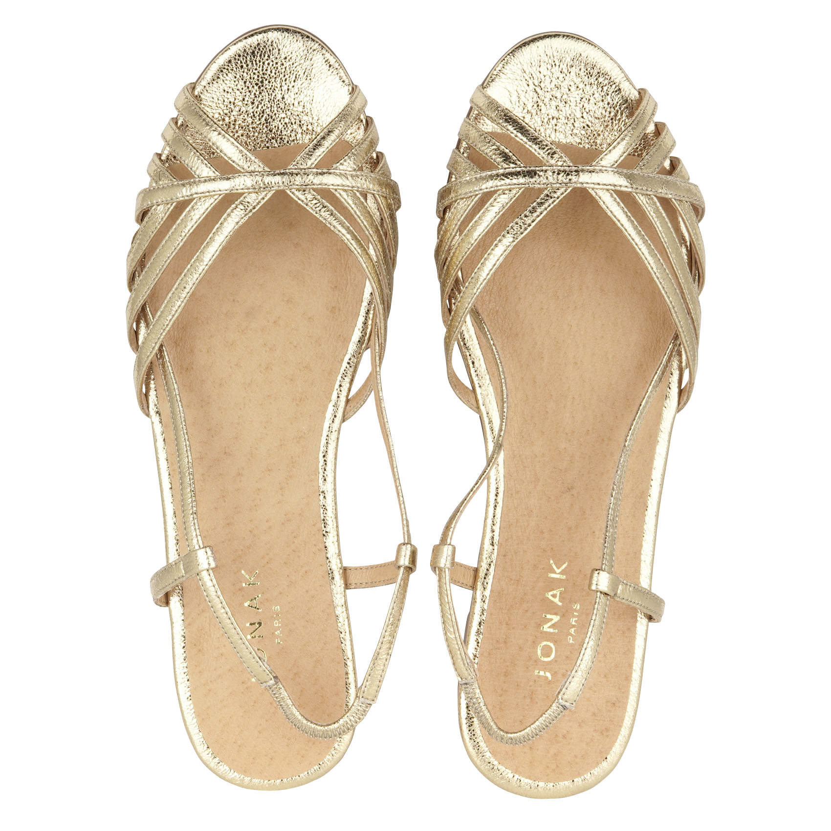 Sandales à plates à bouts ouverts en cuir craquelé deluck JONAK Doré