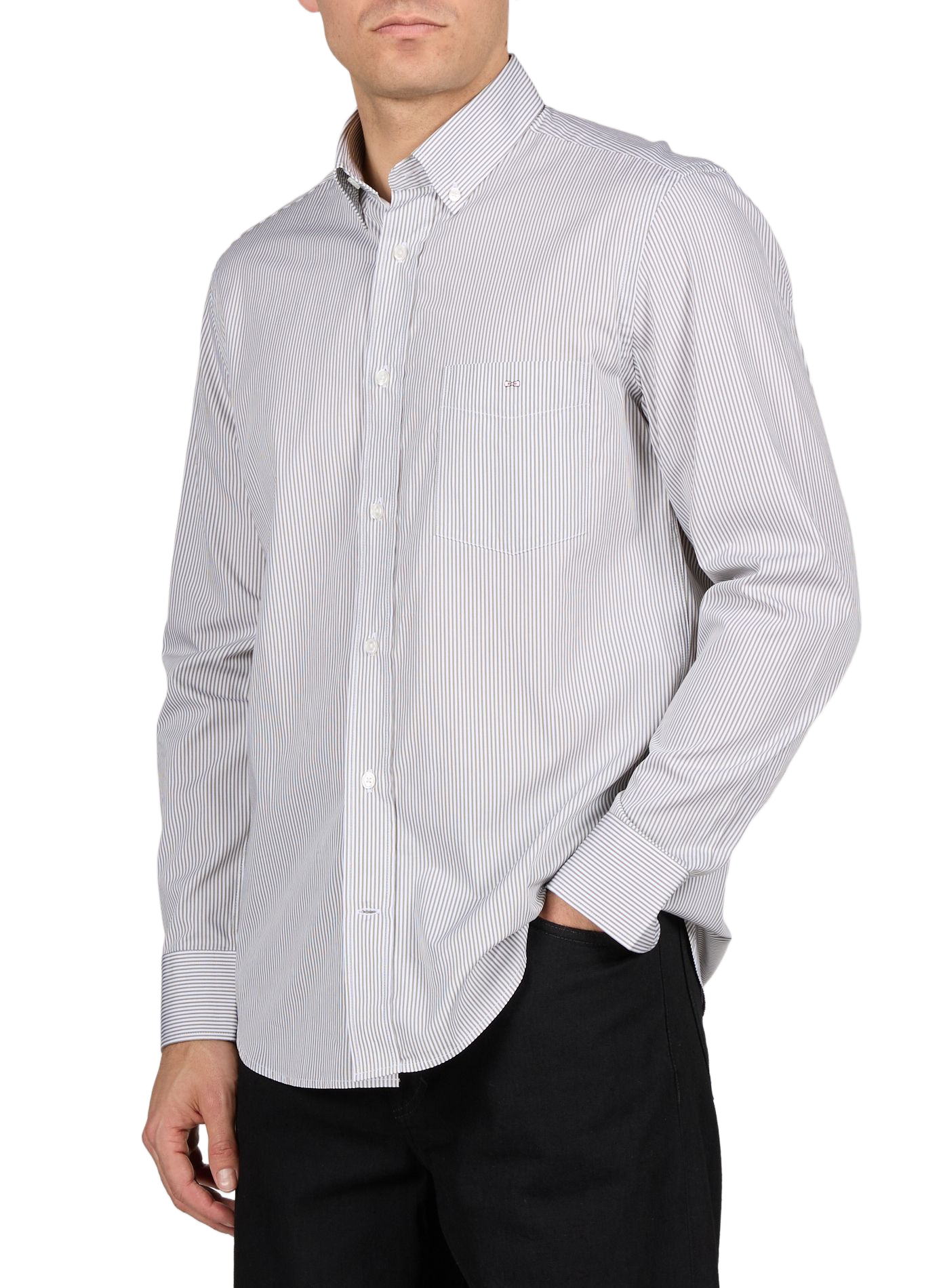 Chemise col américain à rayures en coton EDEN PARK Beige