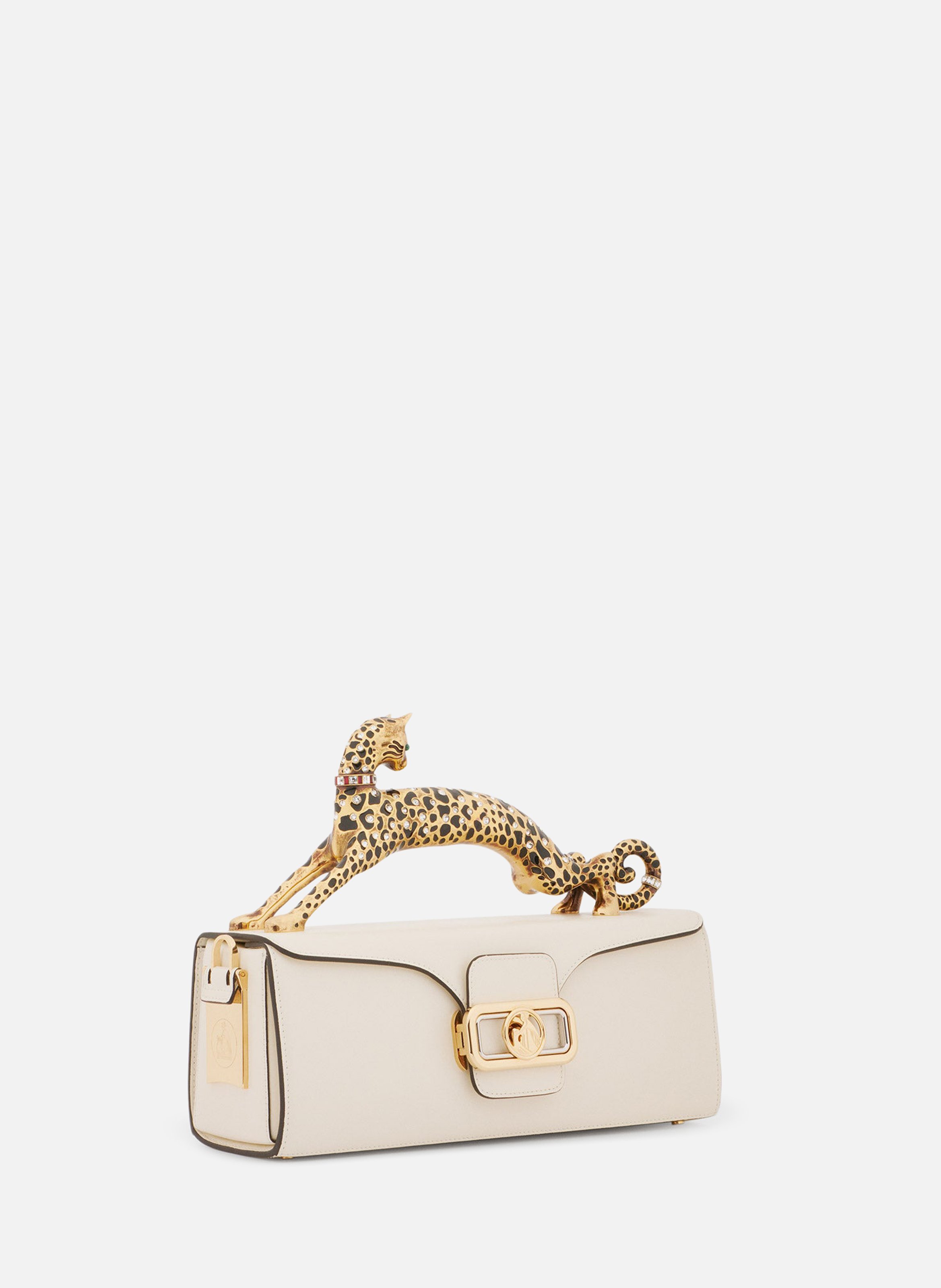 Sac pencil cat en cuir brillant et strass LANVIN Blanc