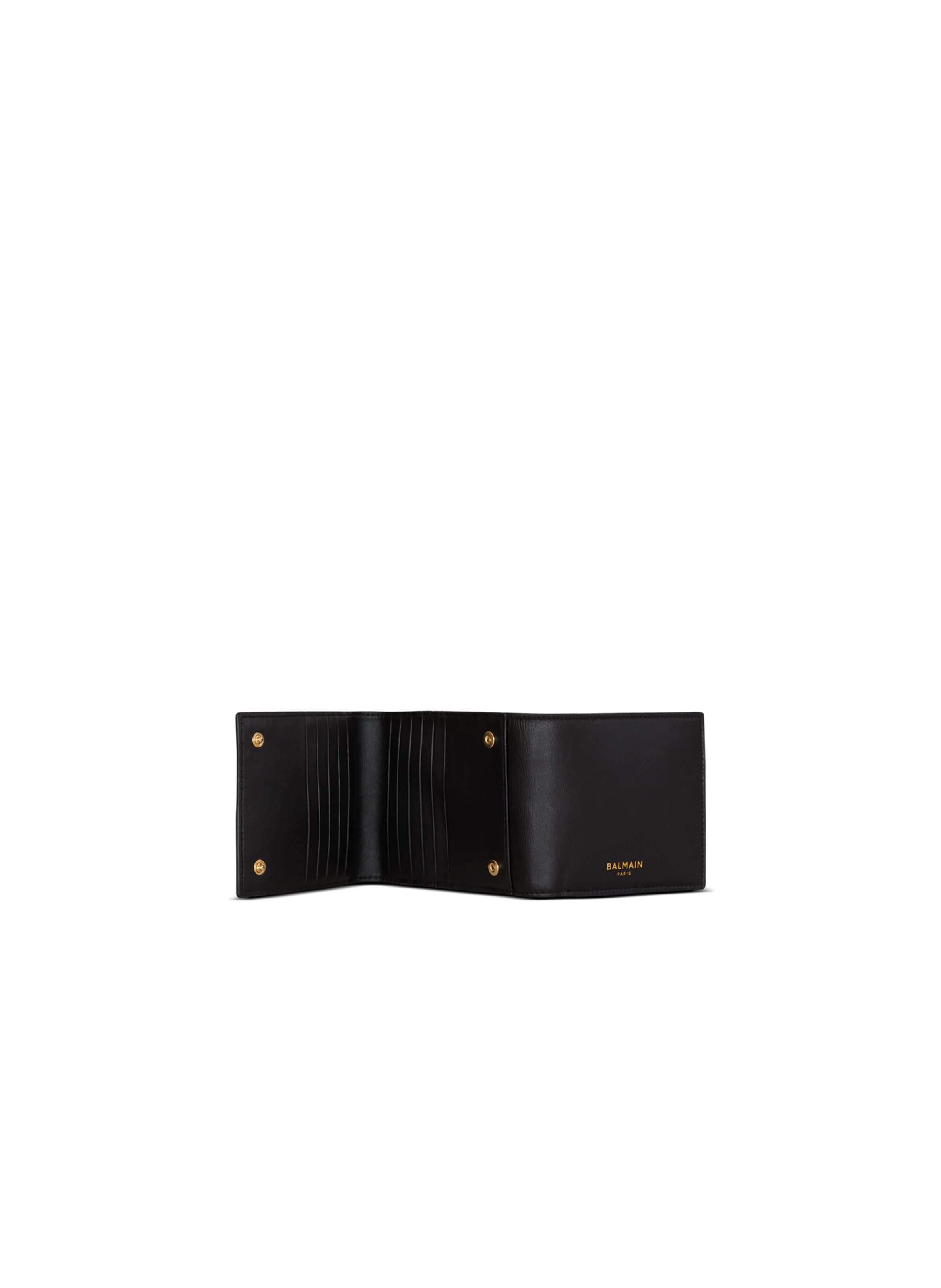 Portefeuille trifold en cuir lisse BALMAIN Noir