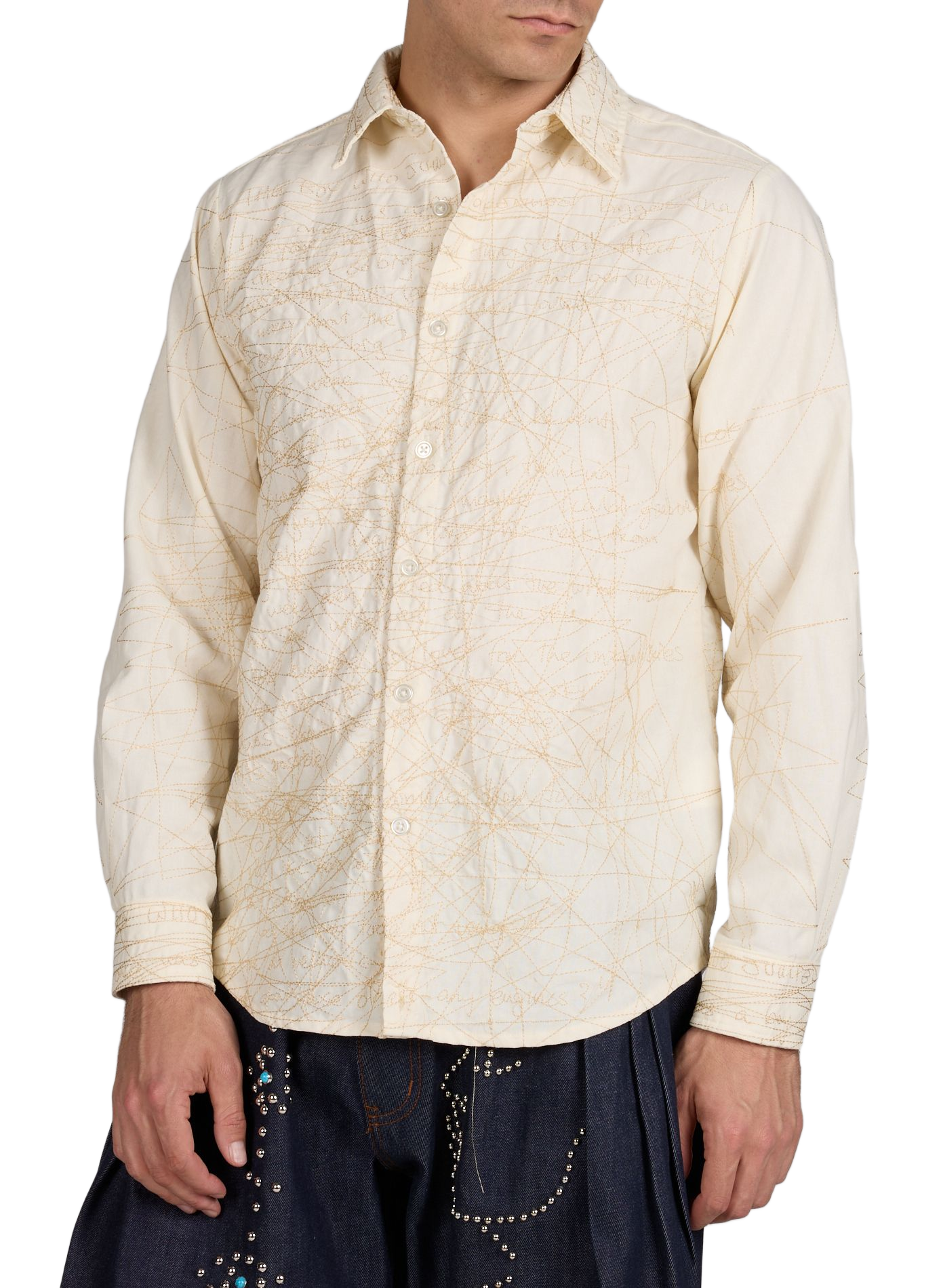 Chemise à broderie manuscrite KIDSUPER Beige