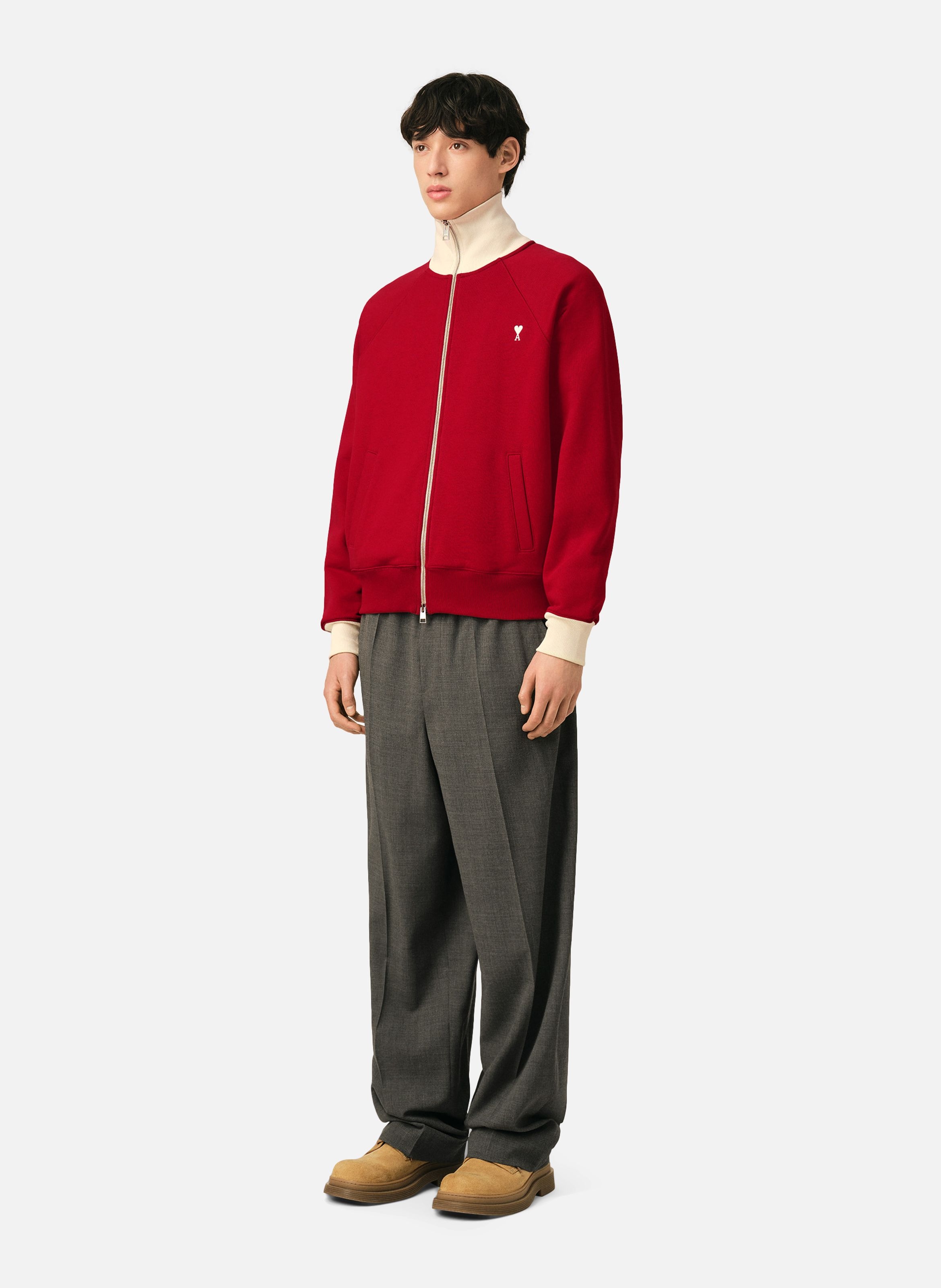 Sweatshirt zippé unisexe en coton ami de coeur AMI PARIS Rouge