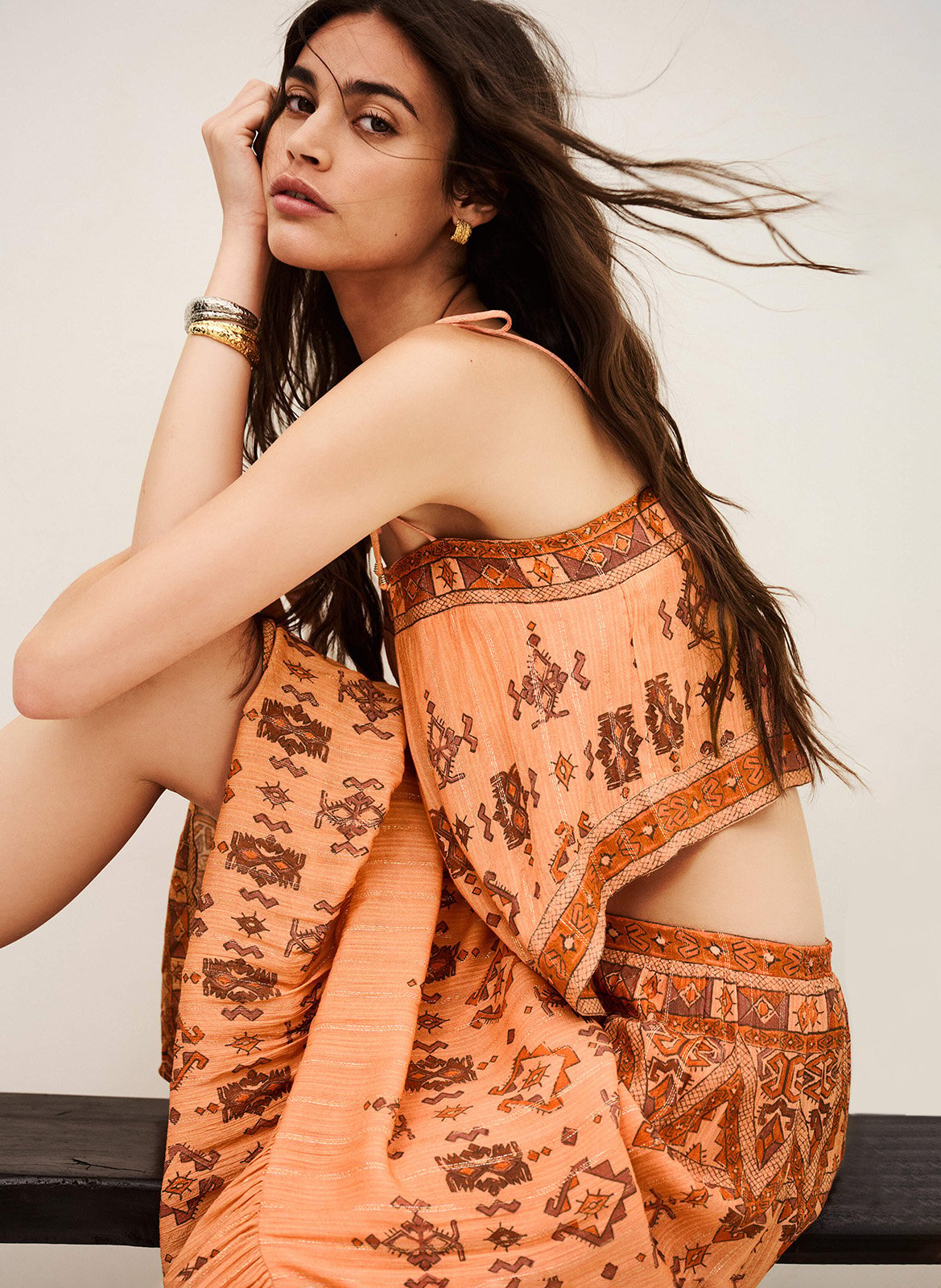 Jupe longue imprimée zaya BA&SH Orange