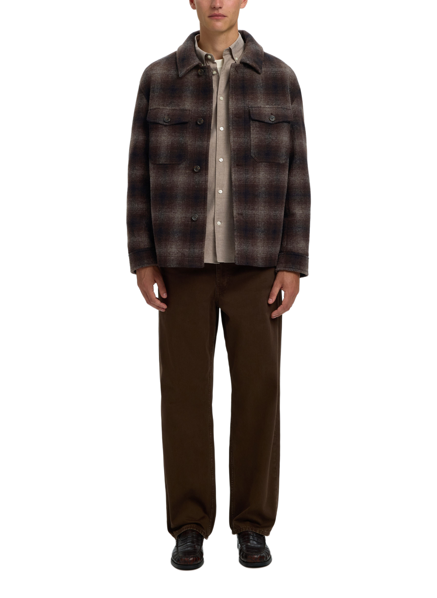 Rechte geruite overshirt SELECTED Bruin