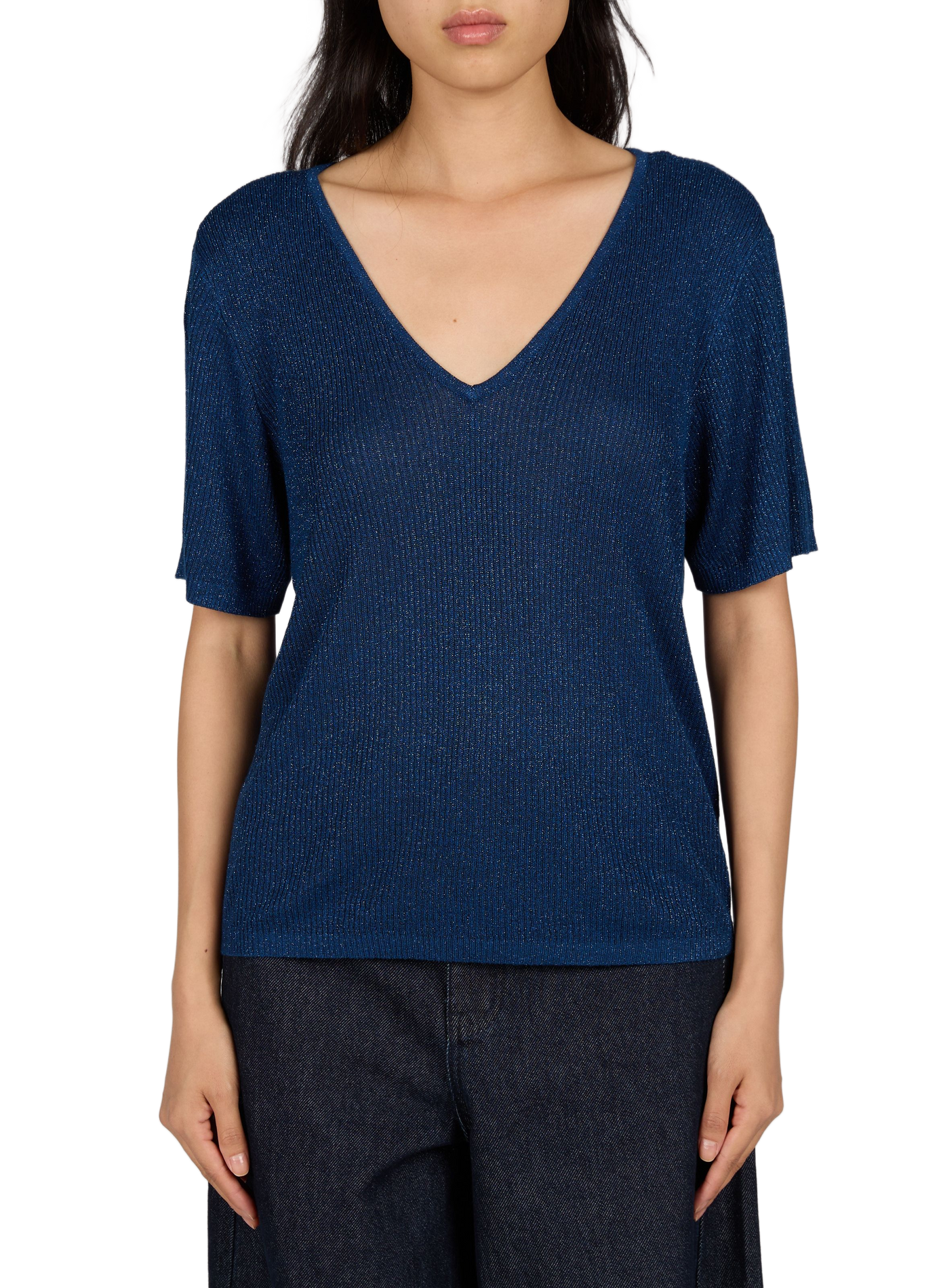 Straight metallic V-neck dress VILA Blue