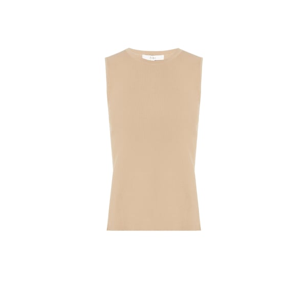 Tibi Gisele Sleeveless Ribbed Knit Top In Beige