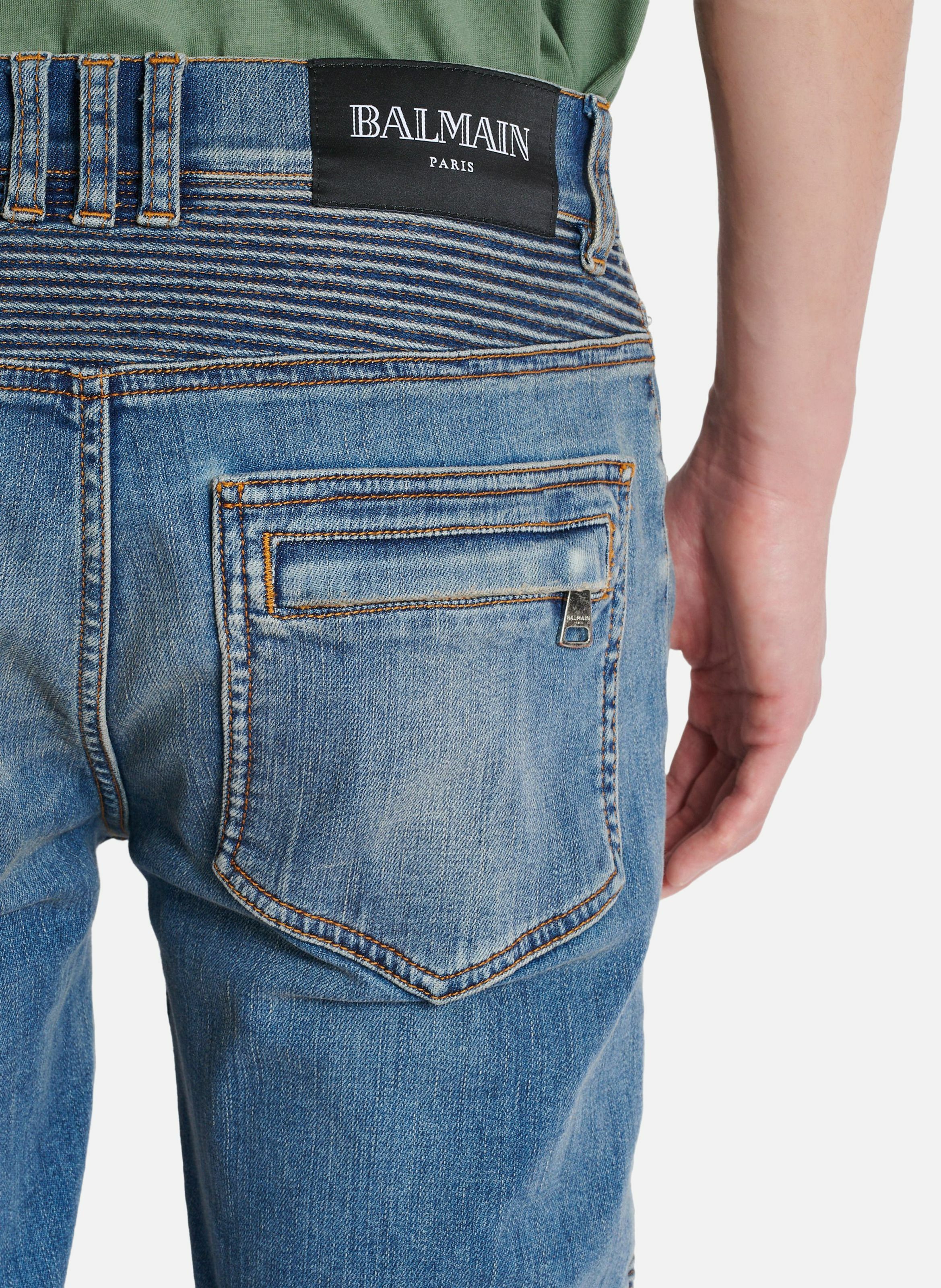 Jean biker slim en denim blue wash BALMAIN Bleu