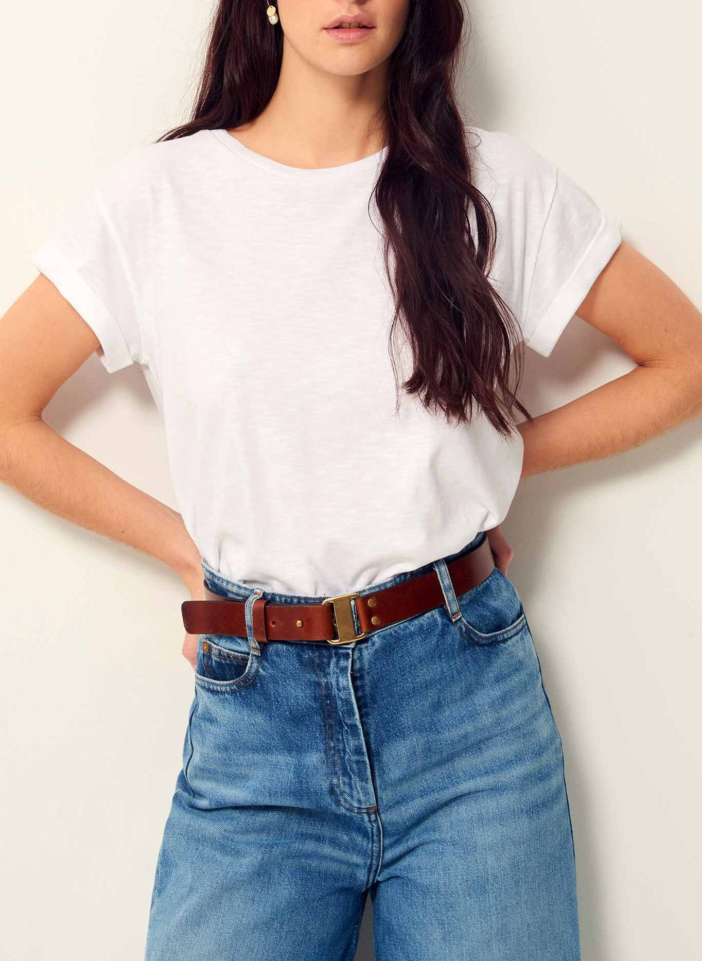 Tee-shirt col rond en coton mélangé albano SESSUN Blanc