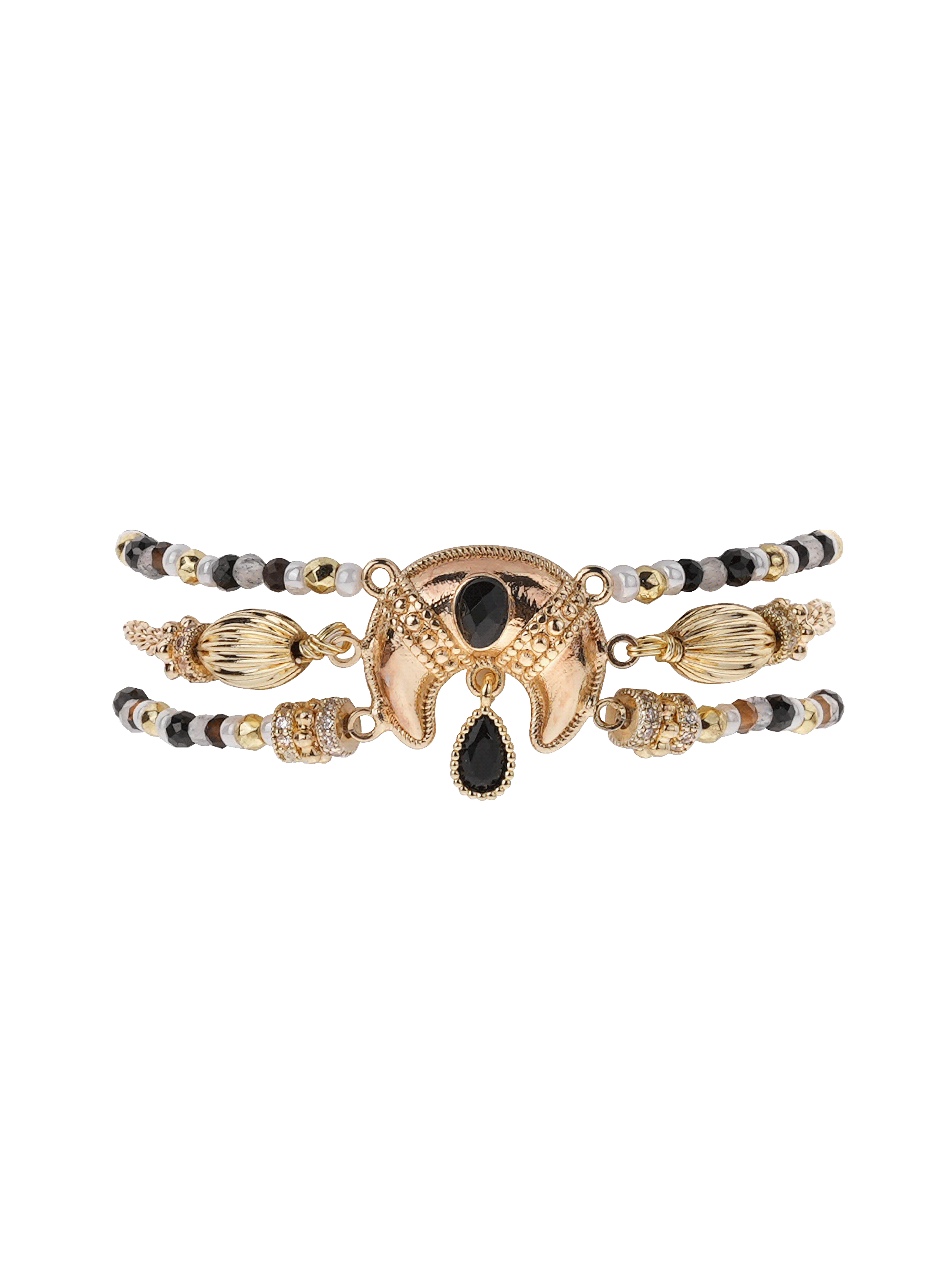 Bracelet de perles réglable cabochon central lune manalou HIPANEMA Noir