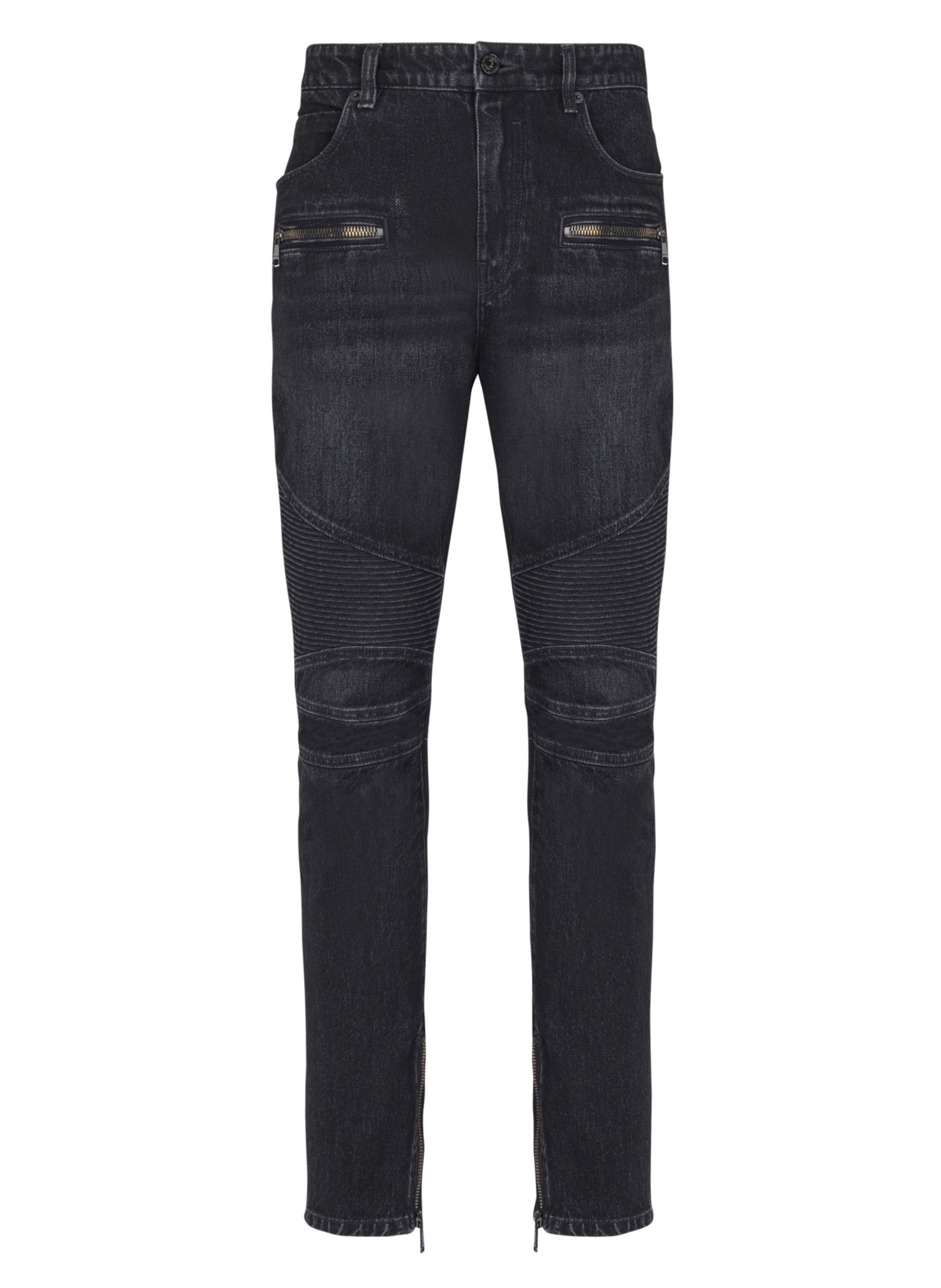 Pantalon biker en denim vintage noir BALMAIN Noir