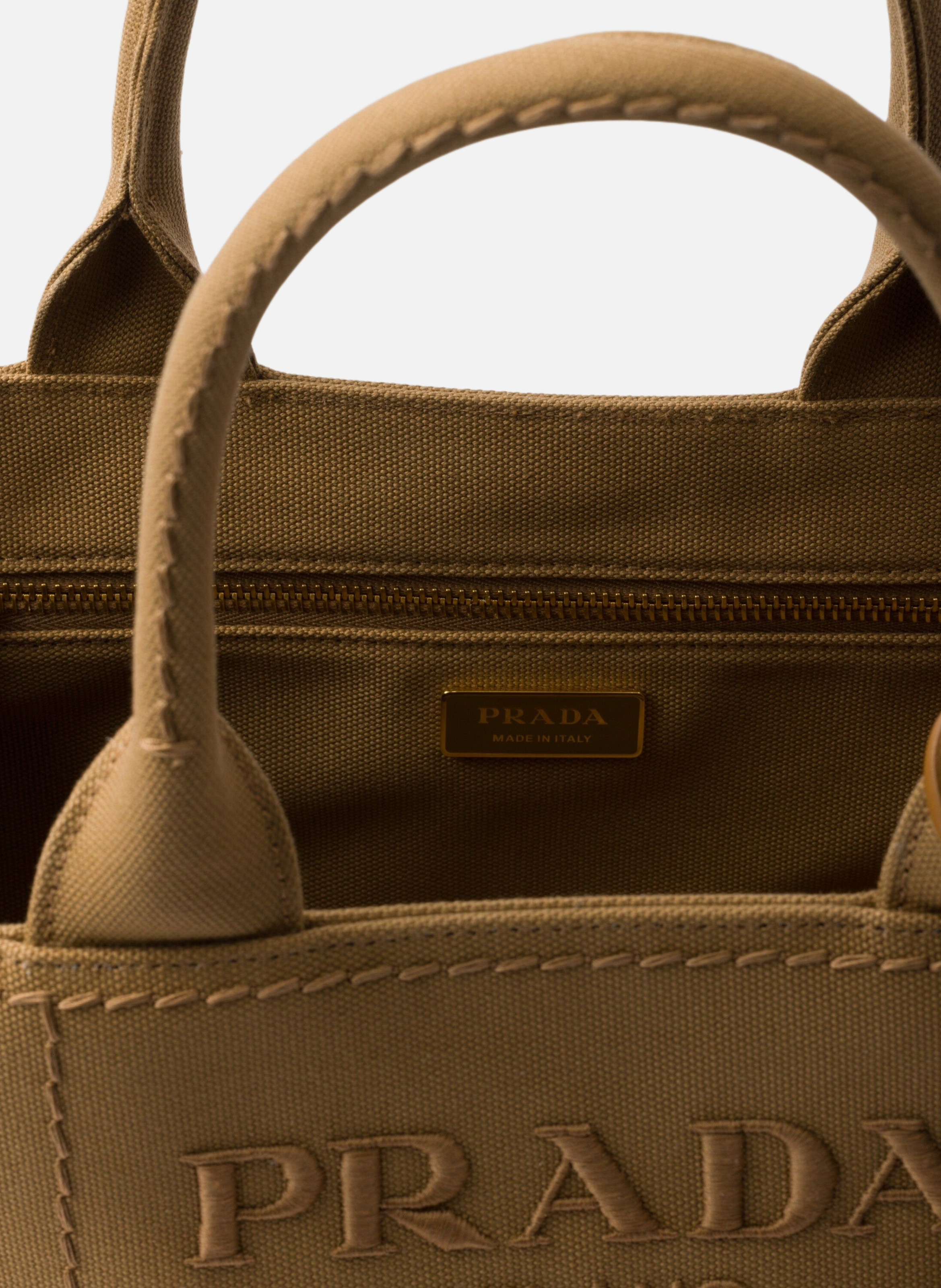 Grand sac à main prada jardinière en toile de coto PRADA Marron