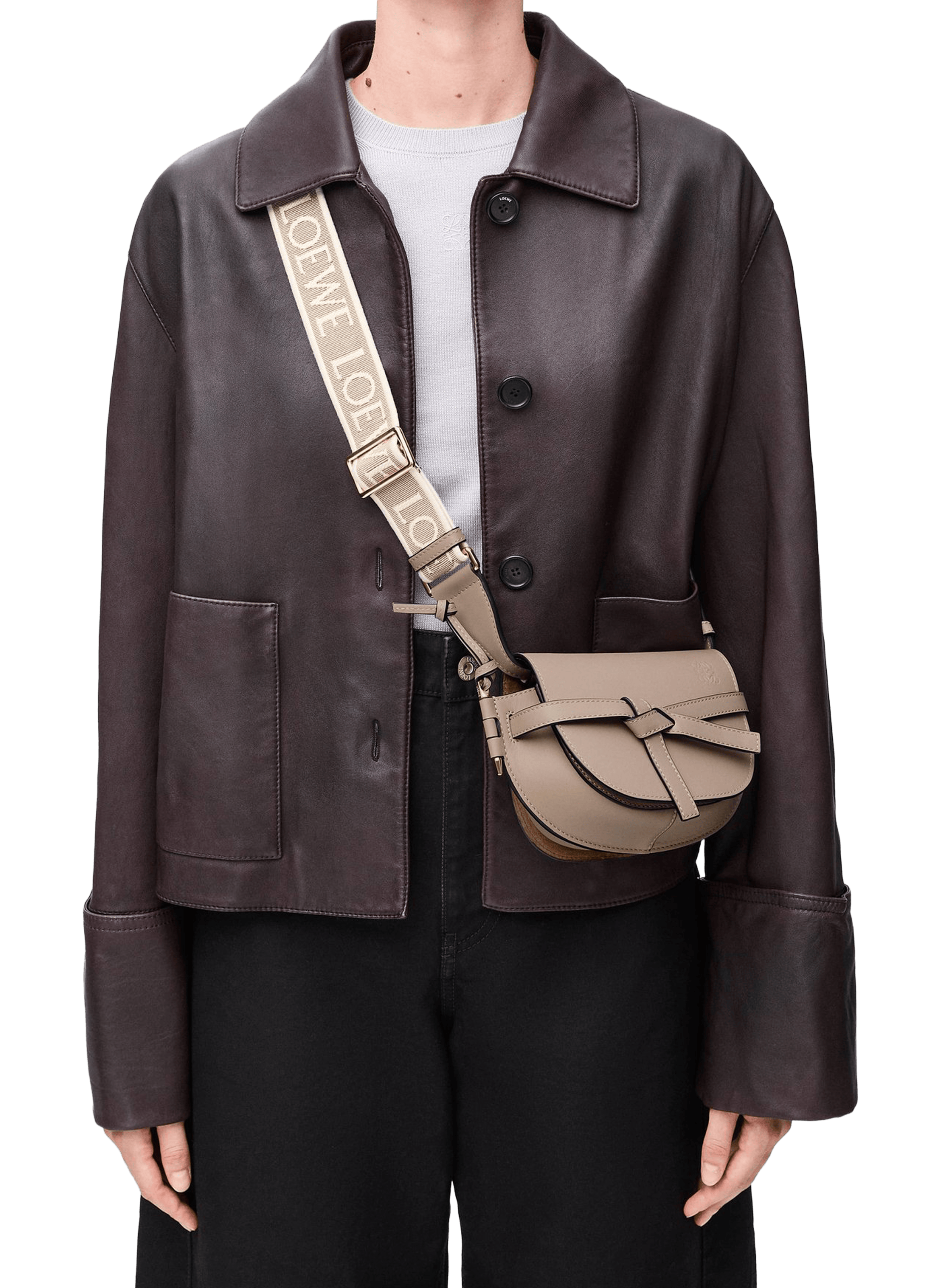 Sac Gate Dual modèle Mini en cuir de veau souple et jacquard LOEWE Beige