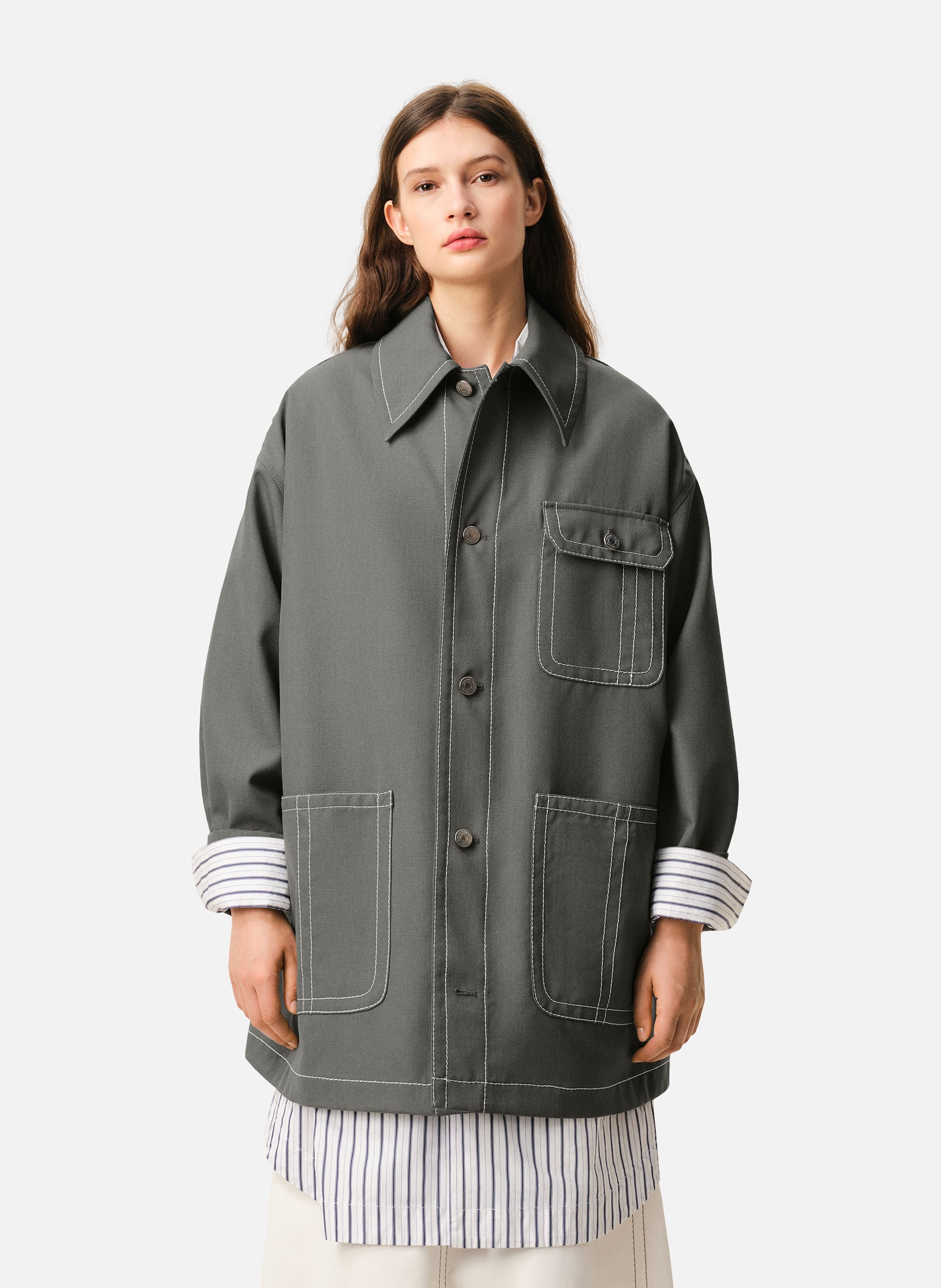 Veste worker unisexe en laine vierge AMI PARIS Gris