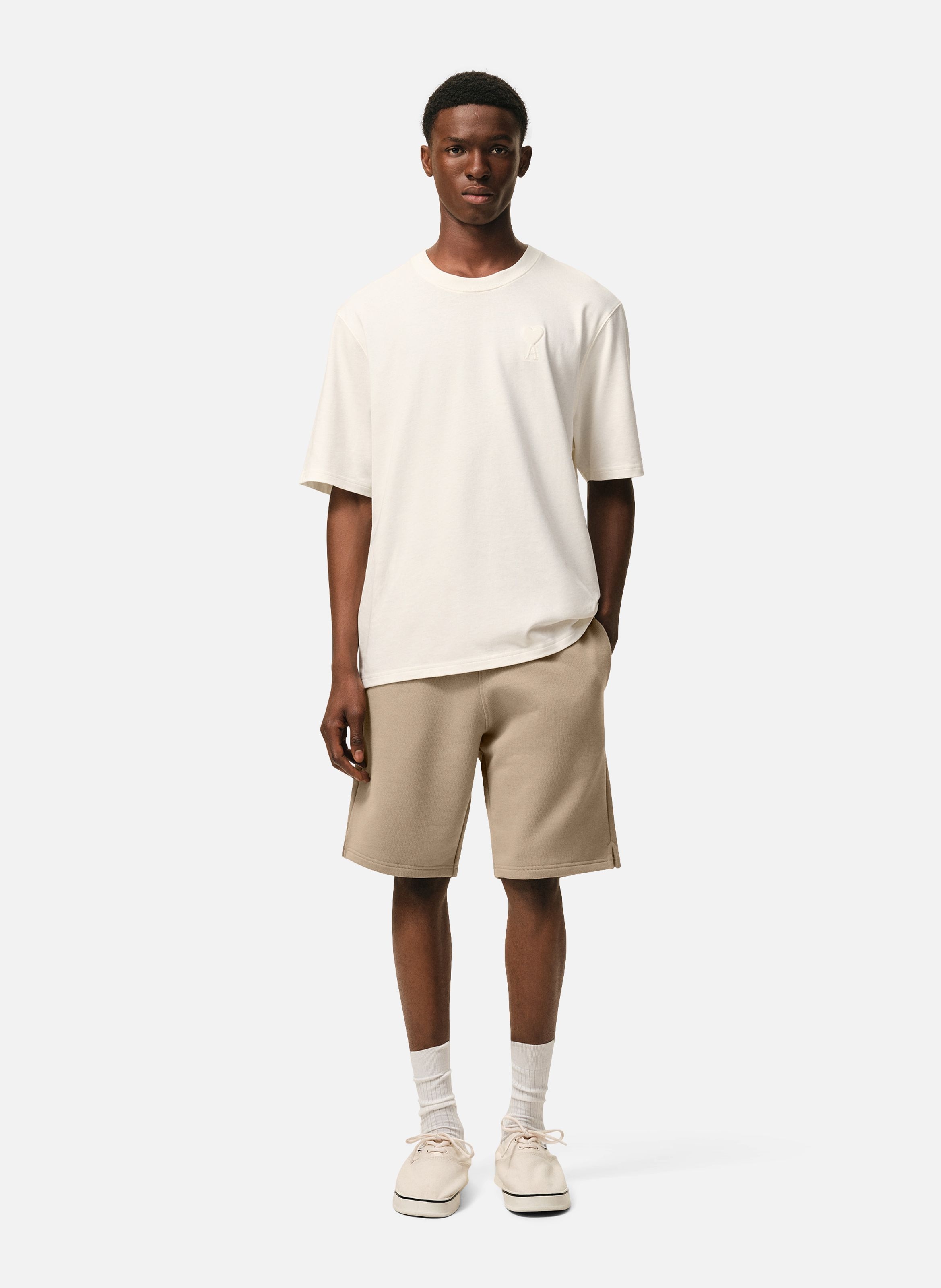 Short ami de coeur en coton AMI PARIS Beige