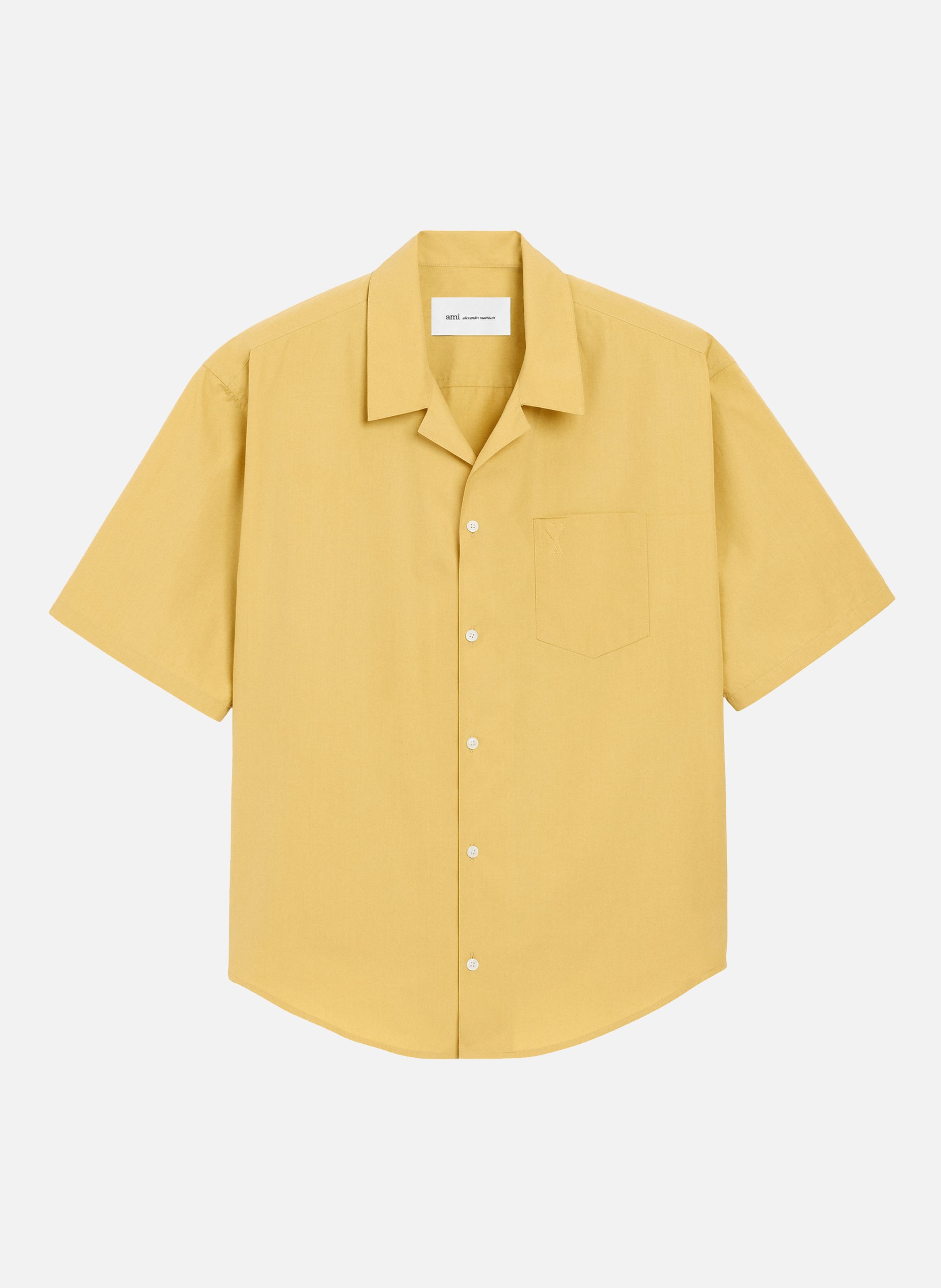 Chemise boxy manches courtes col requin unisexe en coton JauneAMI PARIS