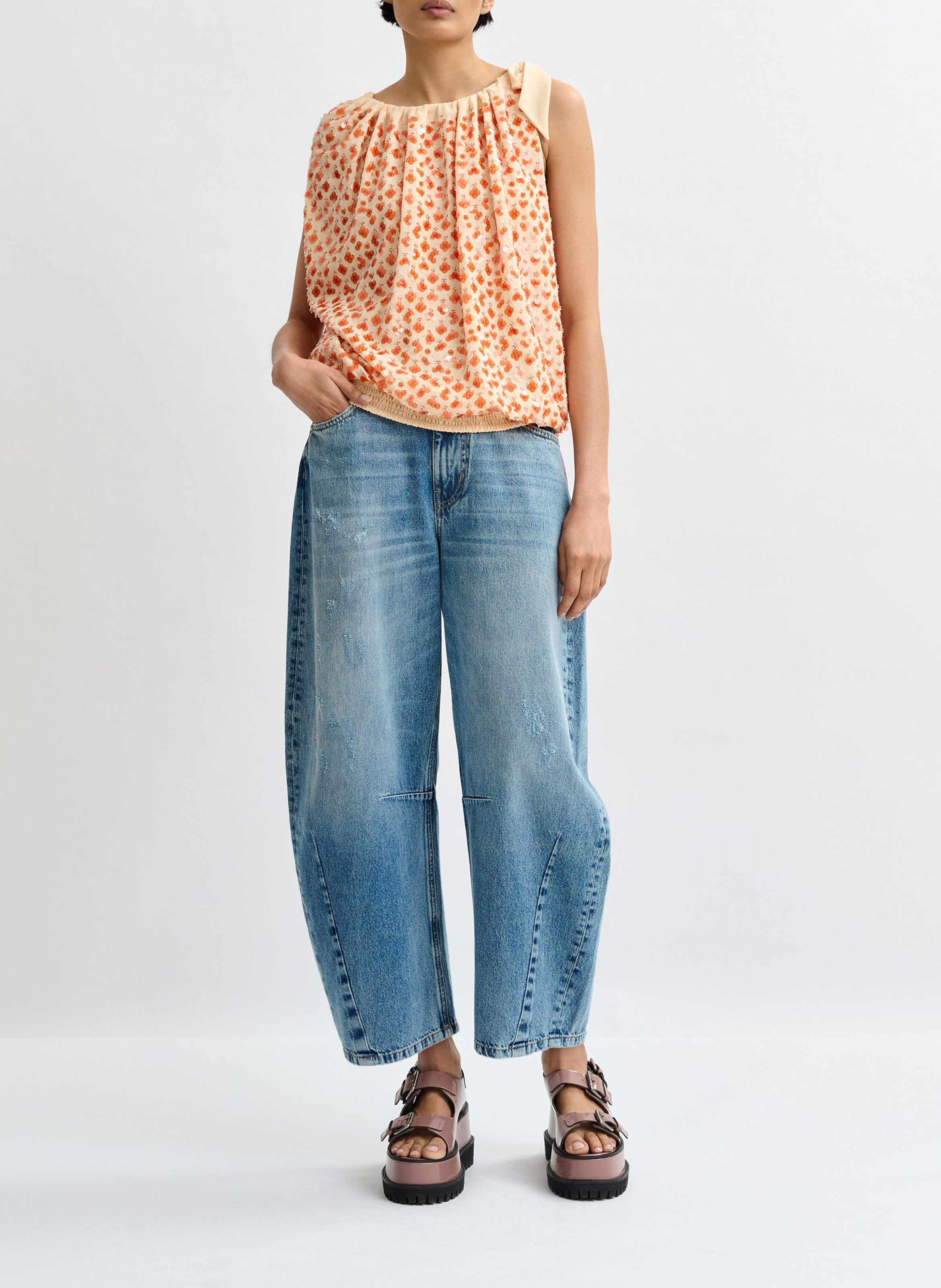 Top oversize col rond imprimé Jocelyn ESSENTIEL ANTWERP Orange