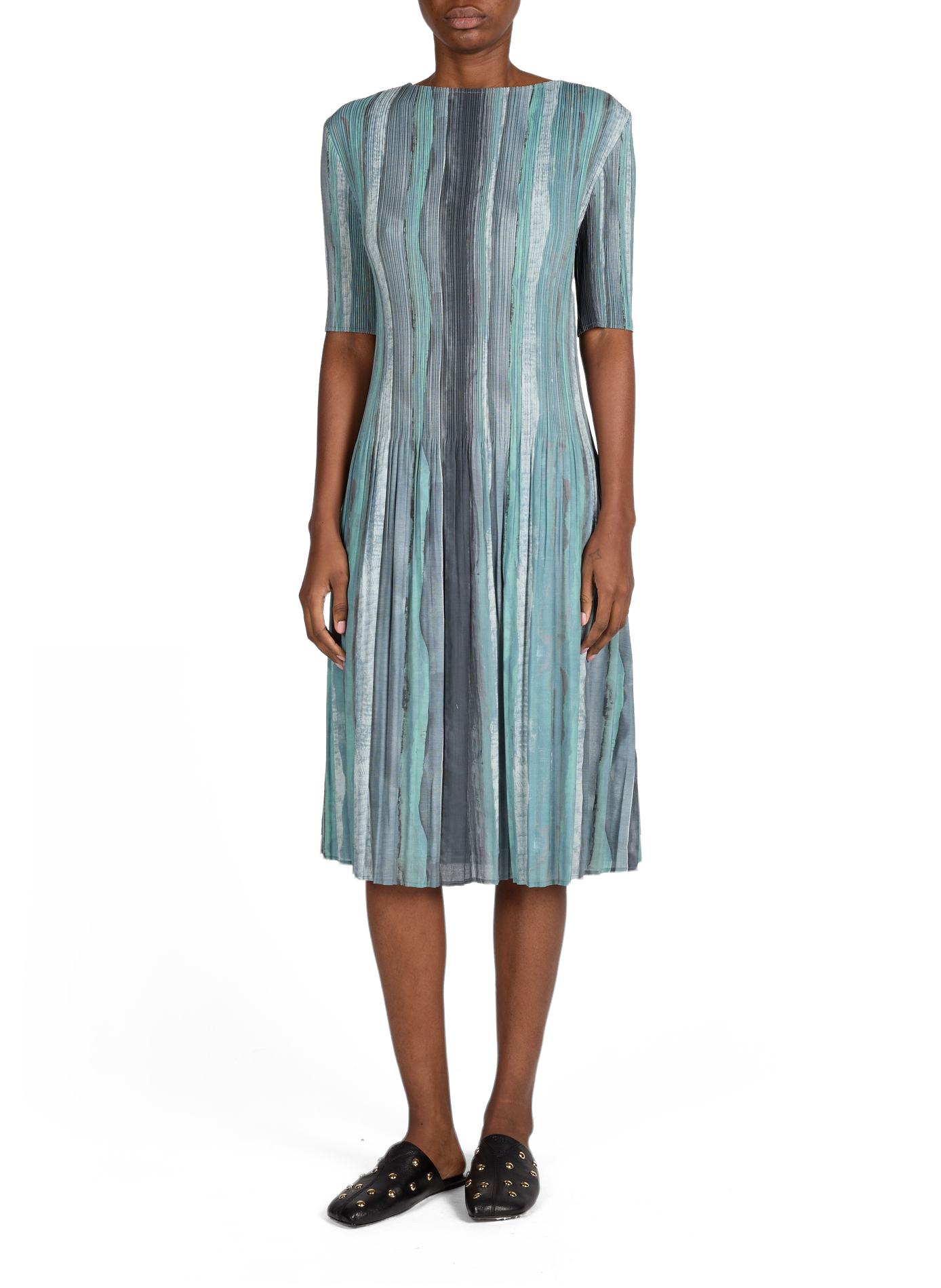 Pleated dress with round neckline ADOLFO DOMINGUEZ Multicolour