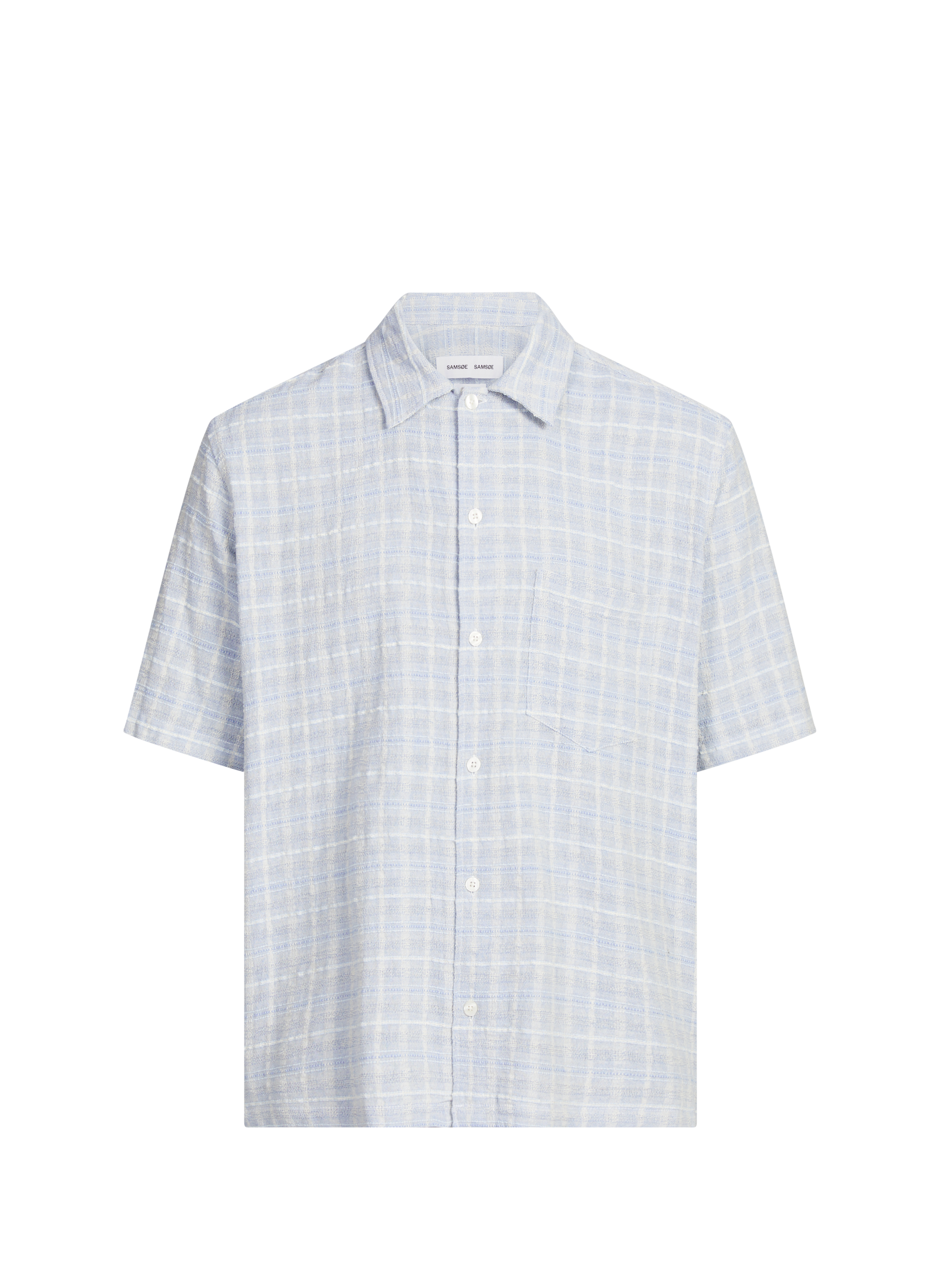 Short-sleeved checked shirt in blended cotton SAMSOE SAMSOE Blue