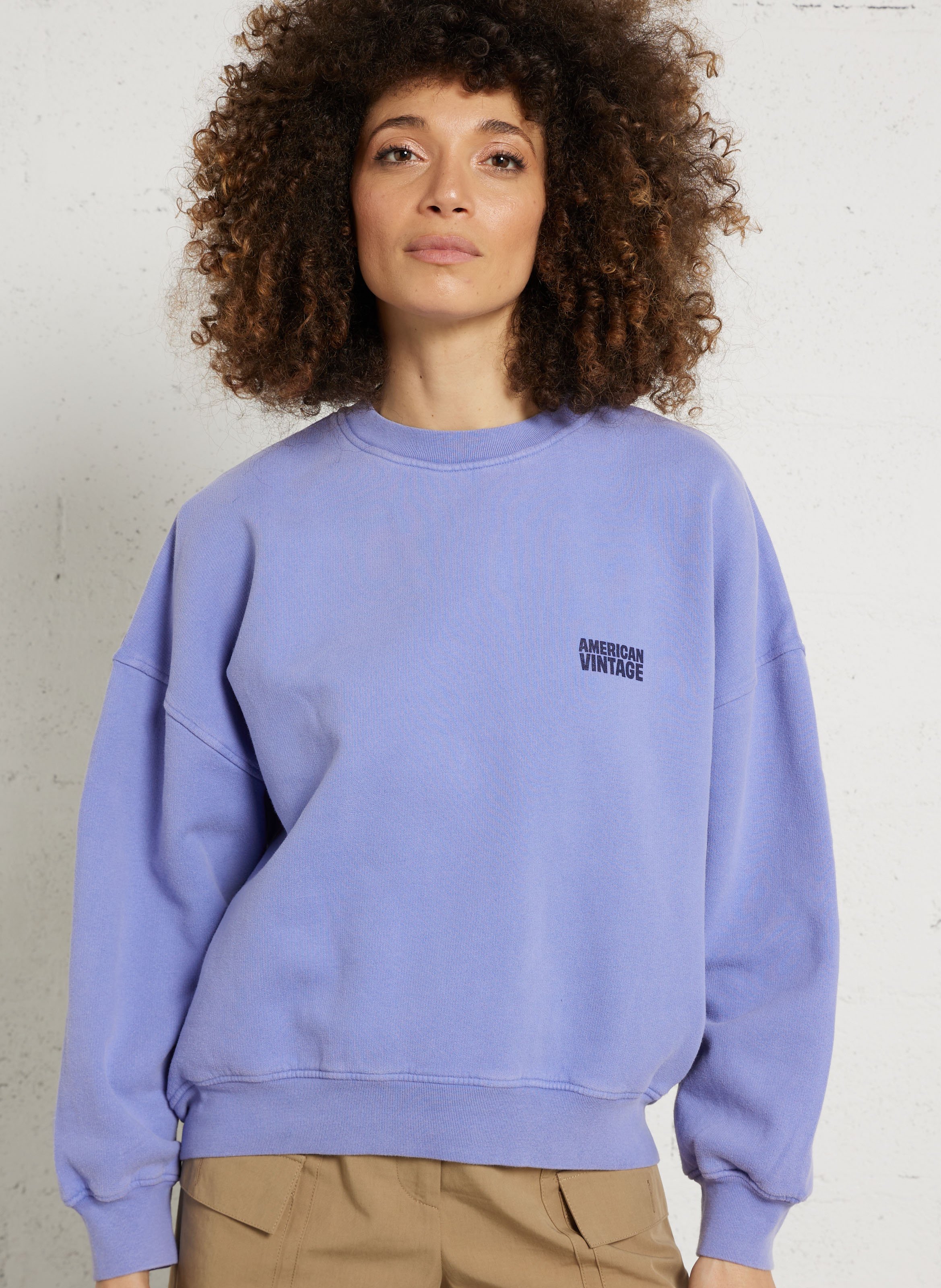 Sweat ample col rond sérigraphié en coton plizzy AMERICAN VINTAGE Bleu