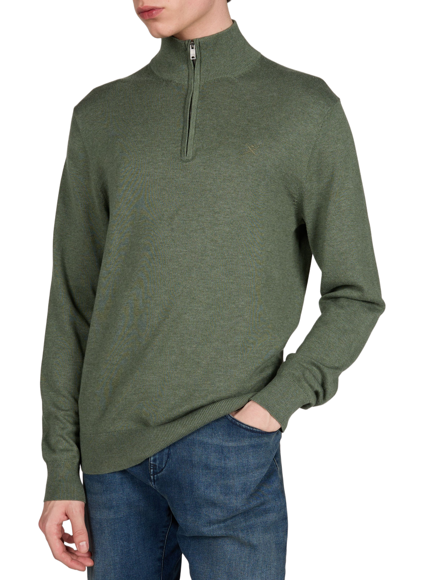 Pull col zippé en coton HACKETT Vert