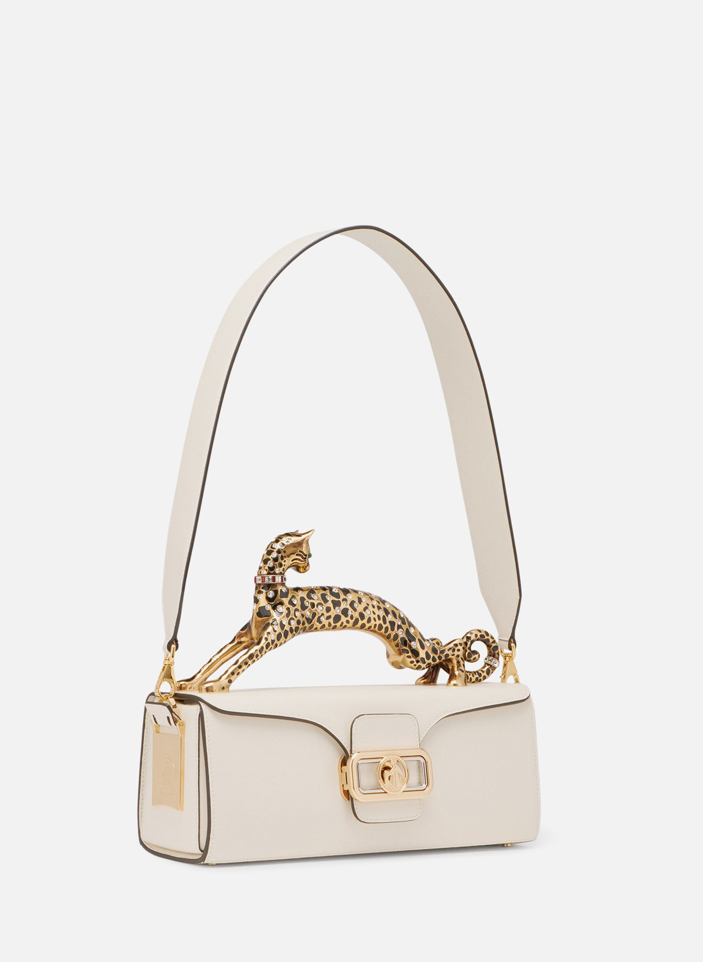Sac pencil cat en cuir brillant et strass LANVIN Blanc