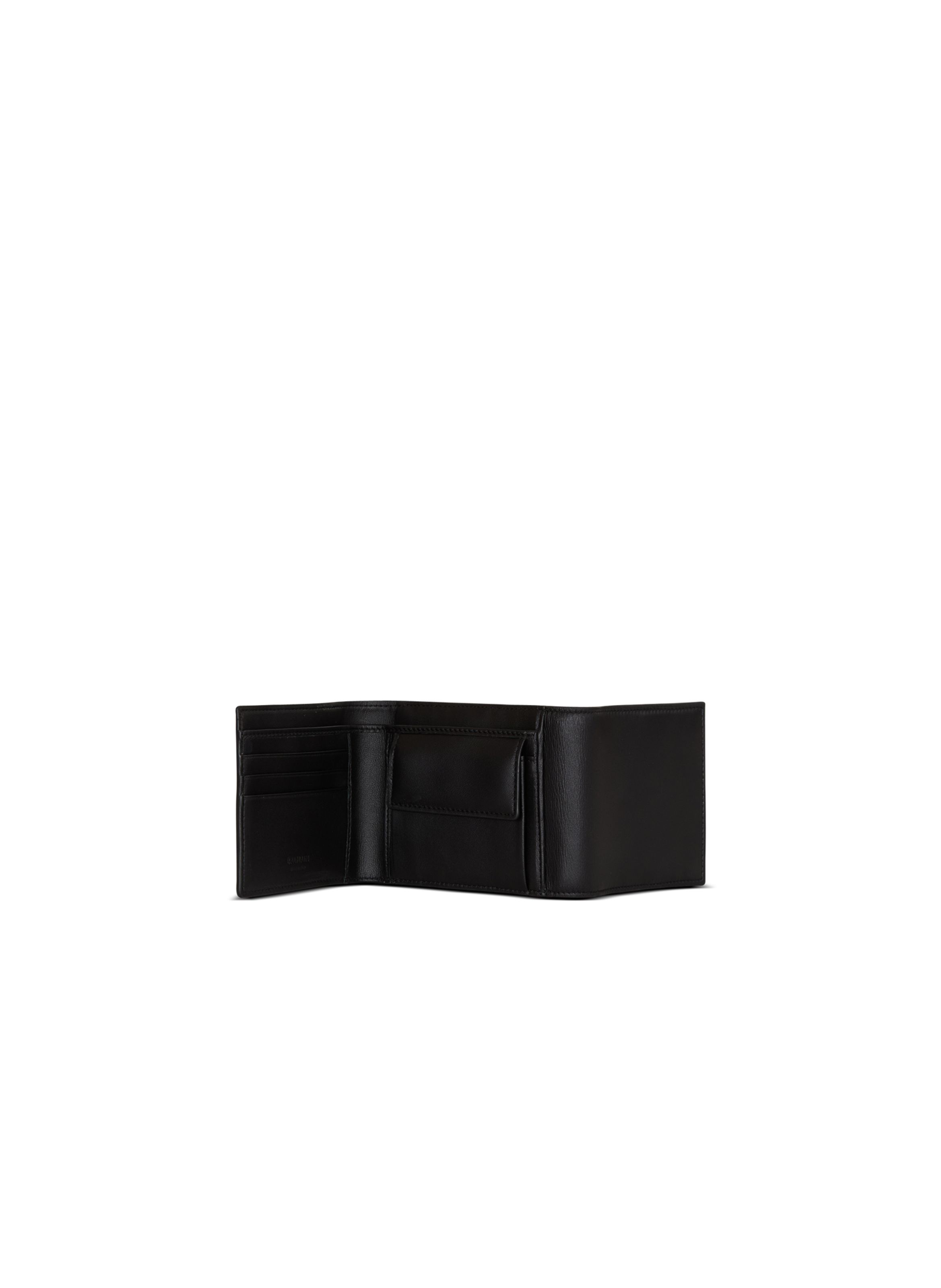 Portefeuille trifold en cuir lisse BALMAIN Noir