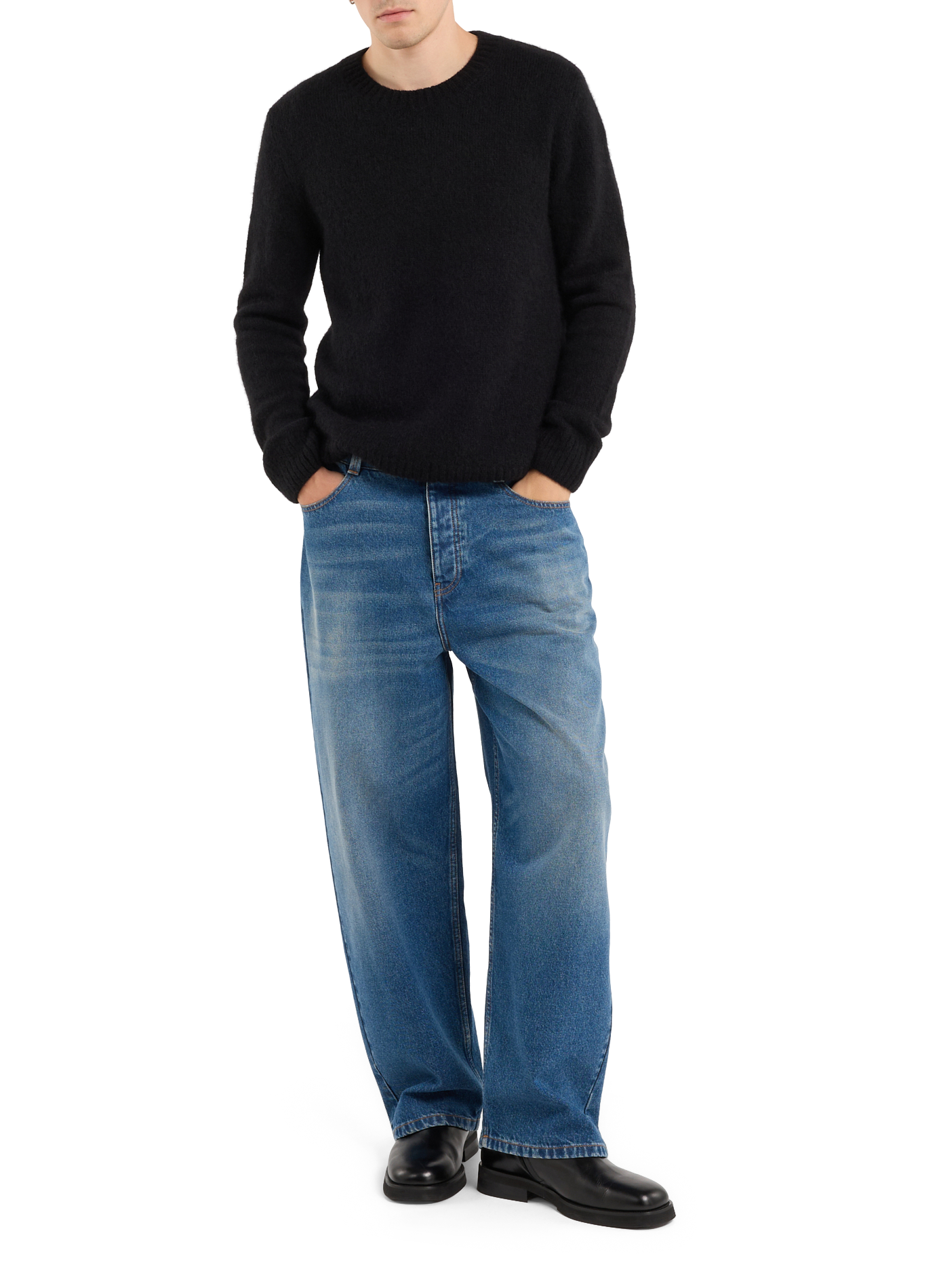 Round neck alpaca blend sweater SAISON 1865 Black