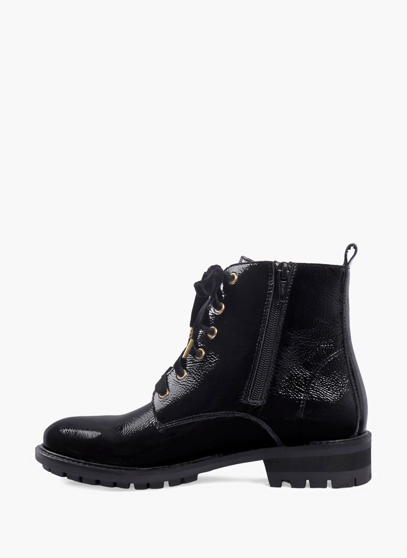 Bottines plates à lacet cuir vernis JULES & JENN Noir