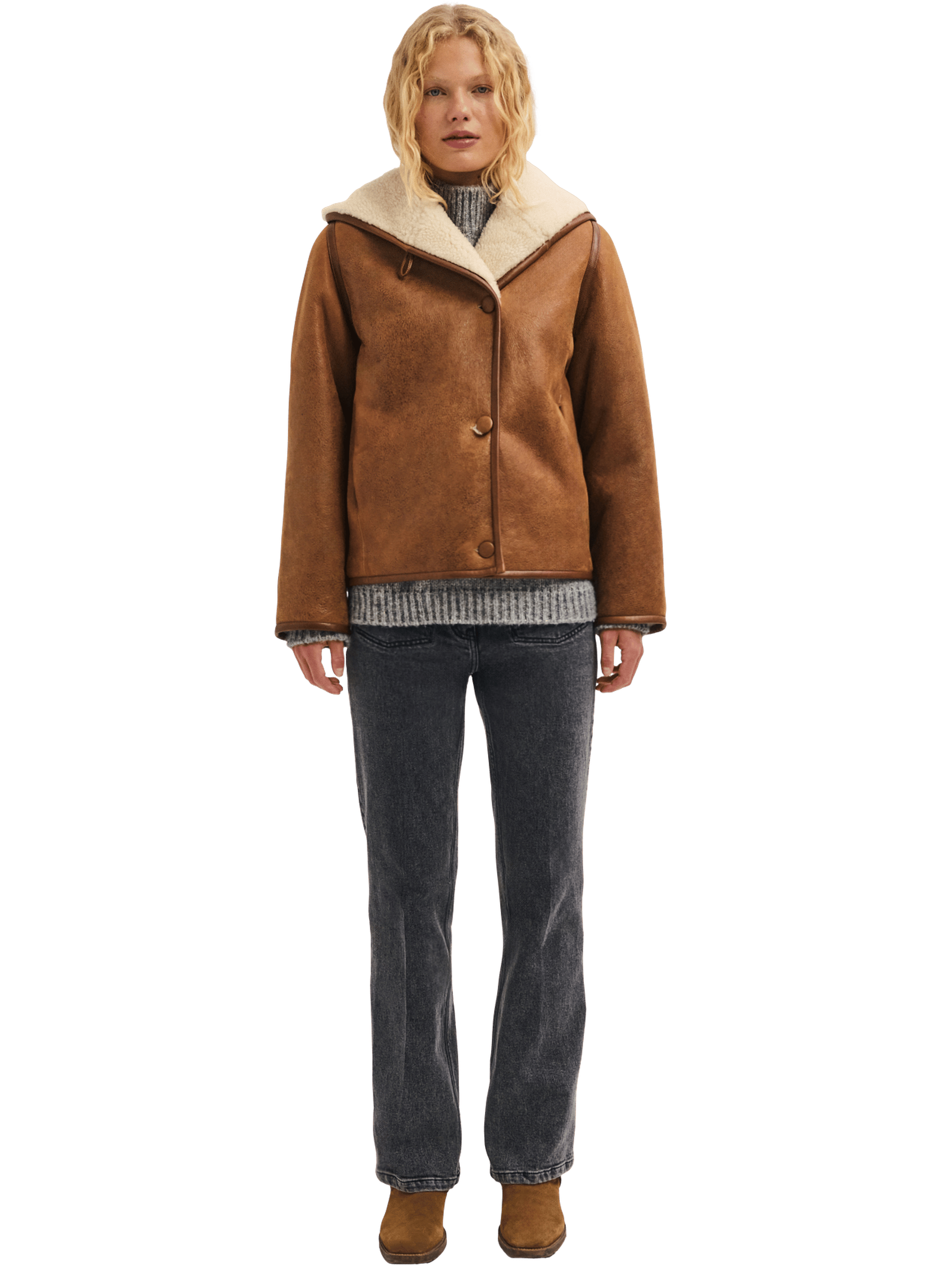 Peau lainée réversible à capuche - fern PABLO Beige