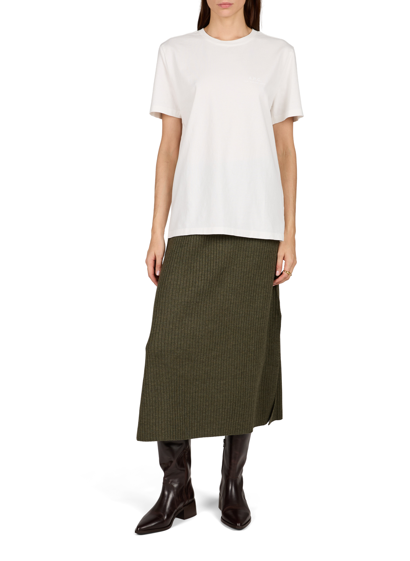 Ribbed Merino Wool Maxi Skirt A.P.C. Khaki