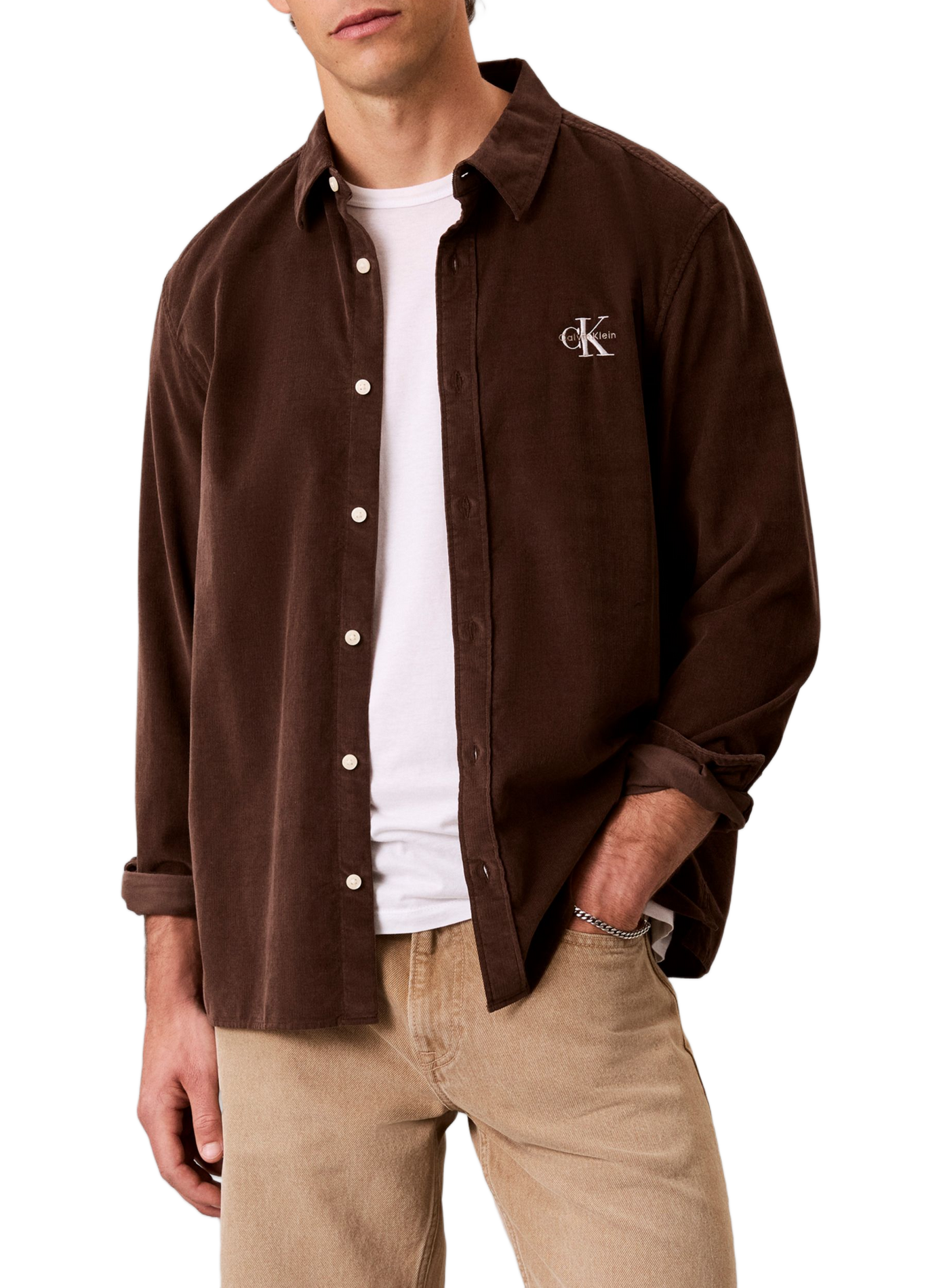 Straight cotton corduroy shirt CALVIN KLEIN Brown