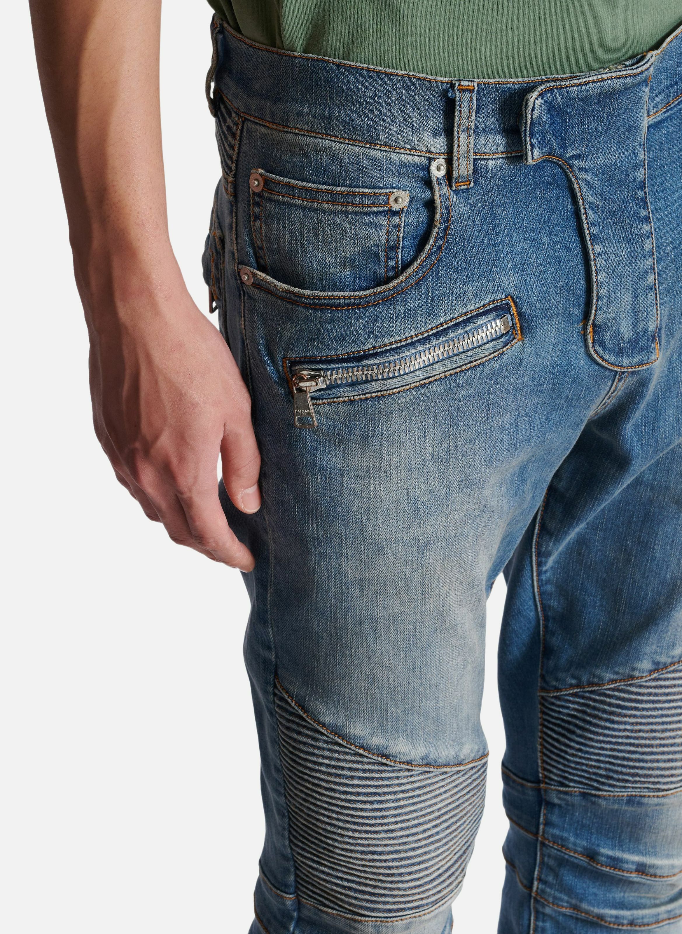 Jean biker slim en denim blue wash BALMAIN Bleu