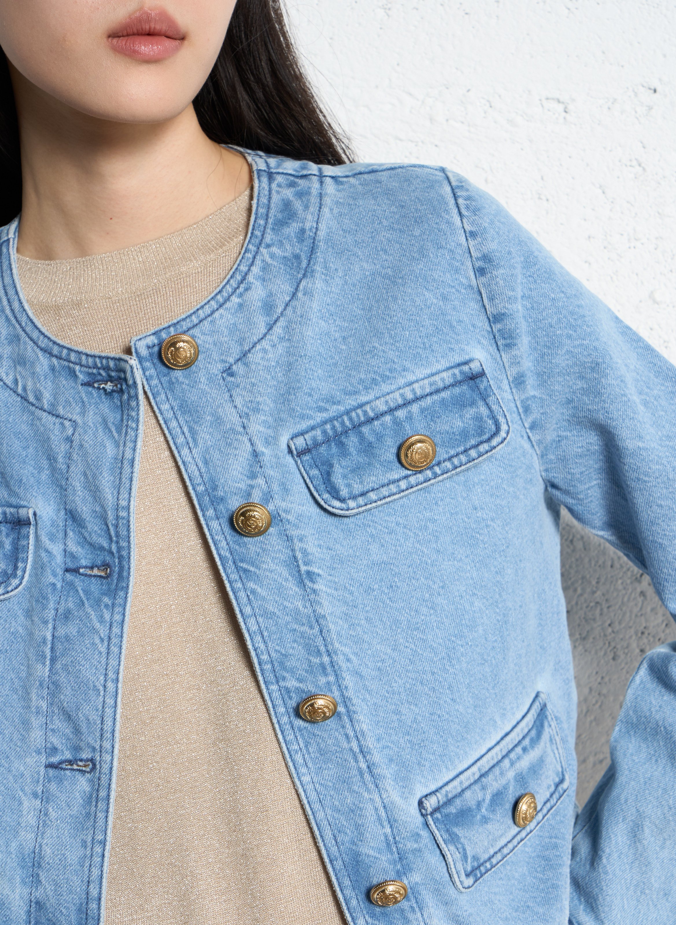 Veste en jean droite en coton IKKS Bleu