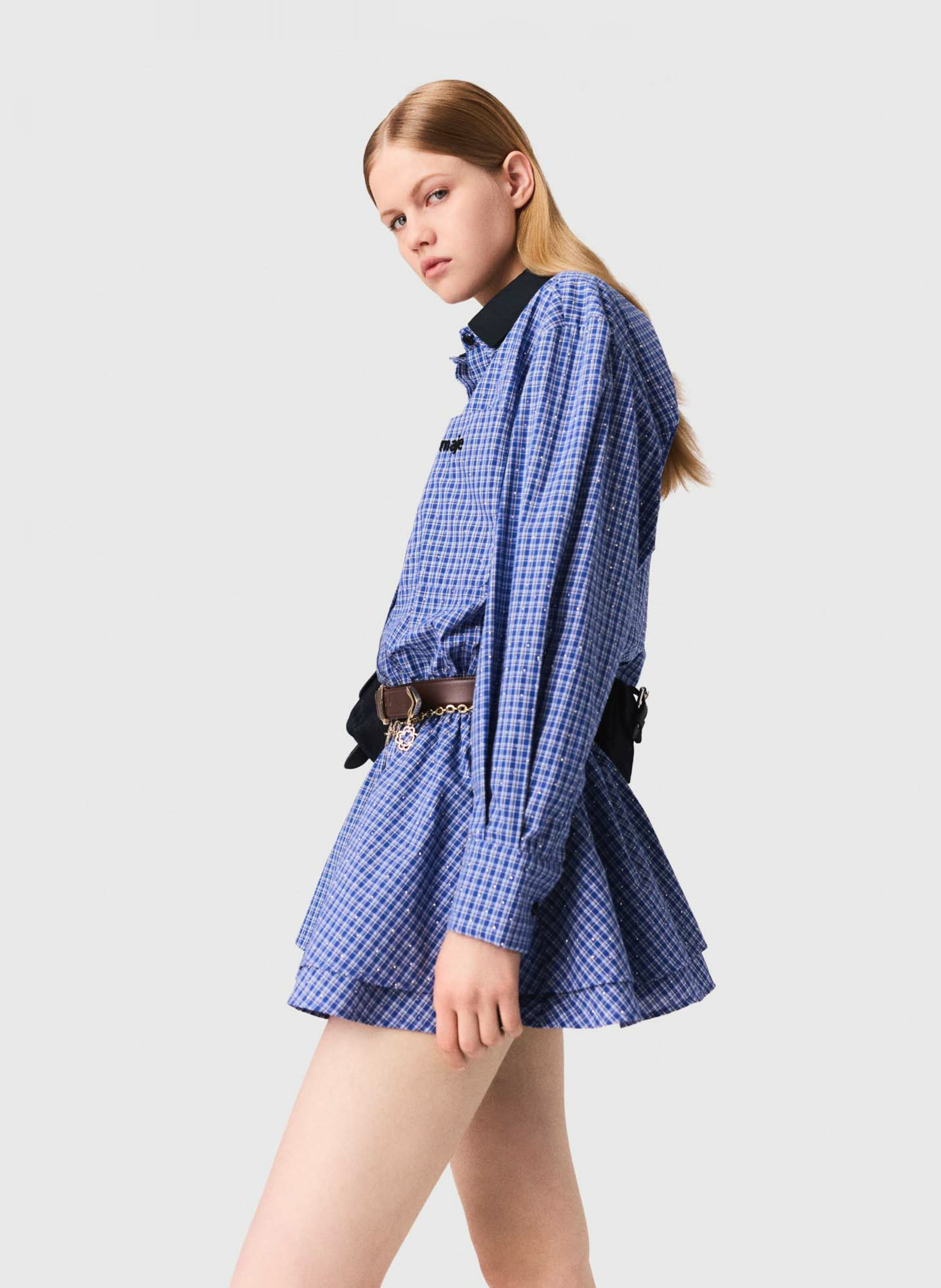 Robe courte col classique en coton MAJE Bleu