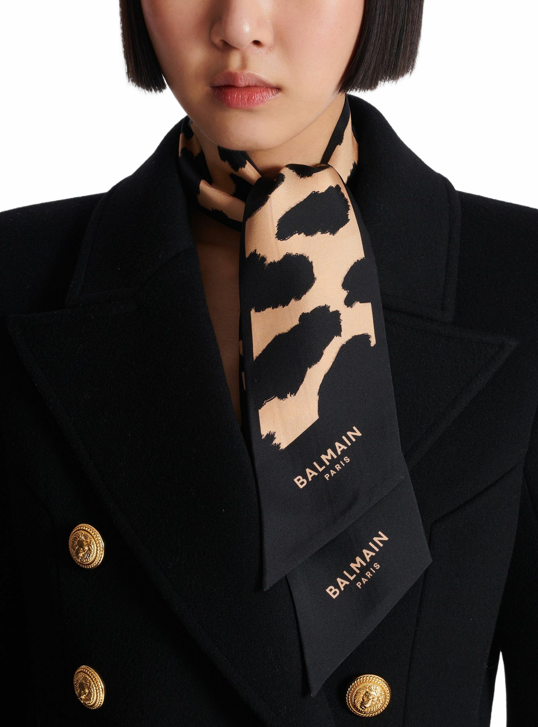 Bandana en soie imprimée léopard BALMAIN Beige