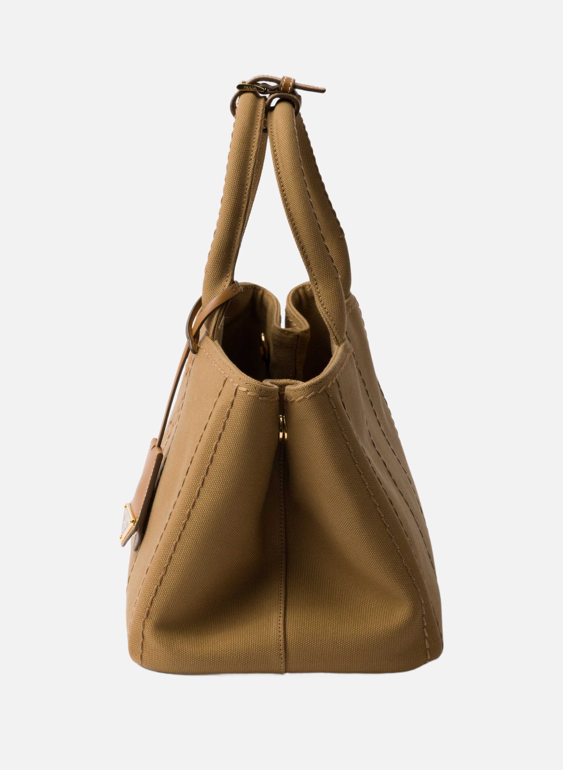 Grand sac à main prada jardinière en toile de coto PRADA Marron