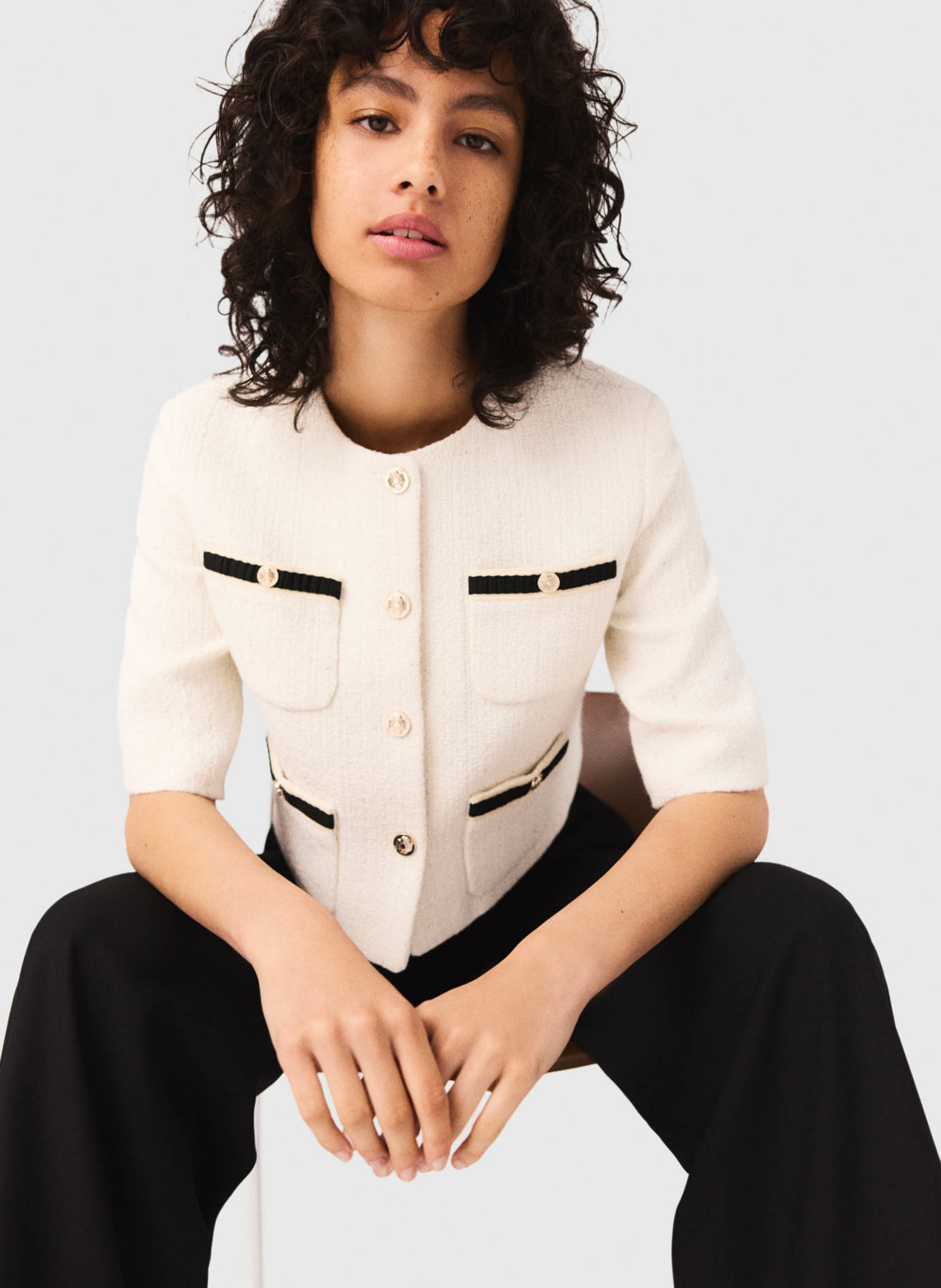 Veste droite en coton mélangé MAJE Beige