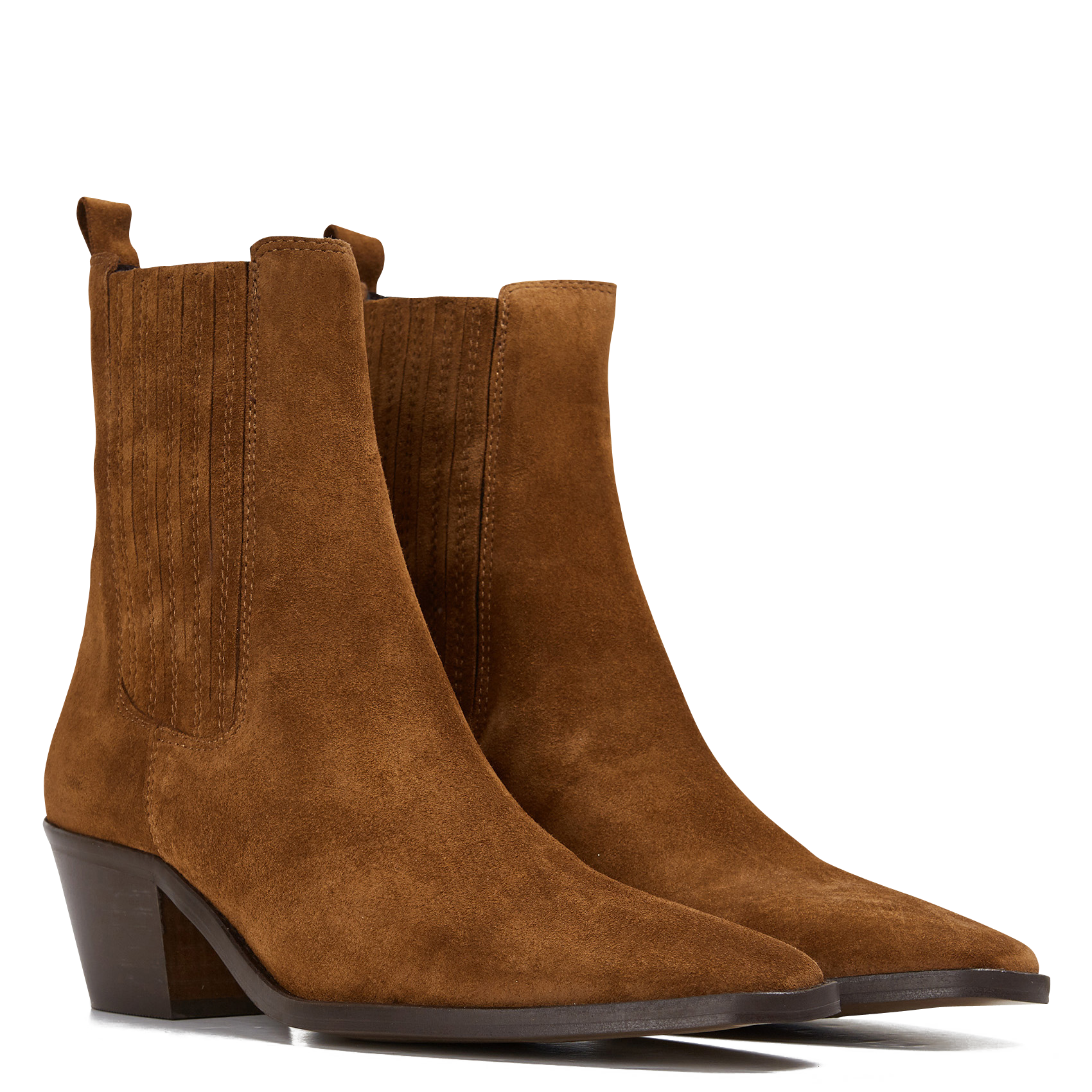 Bottines western talons mi-hauts en cuir velours birman JONAK Marron