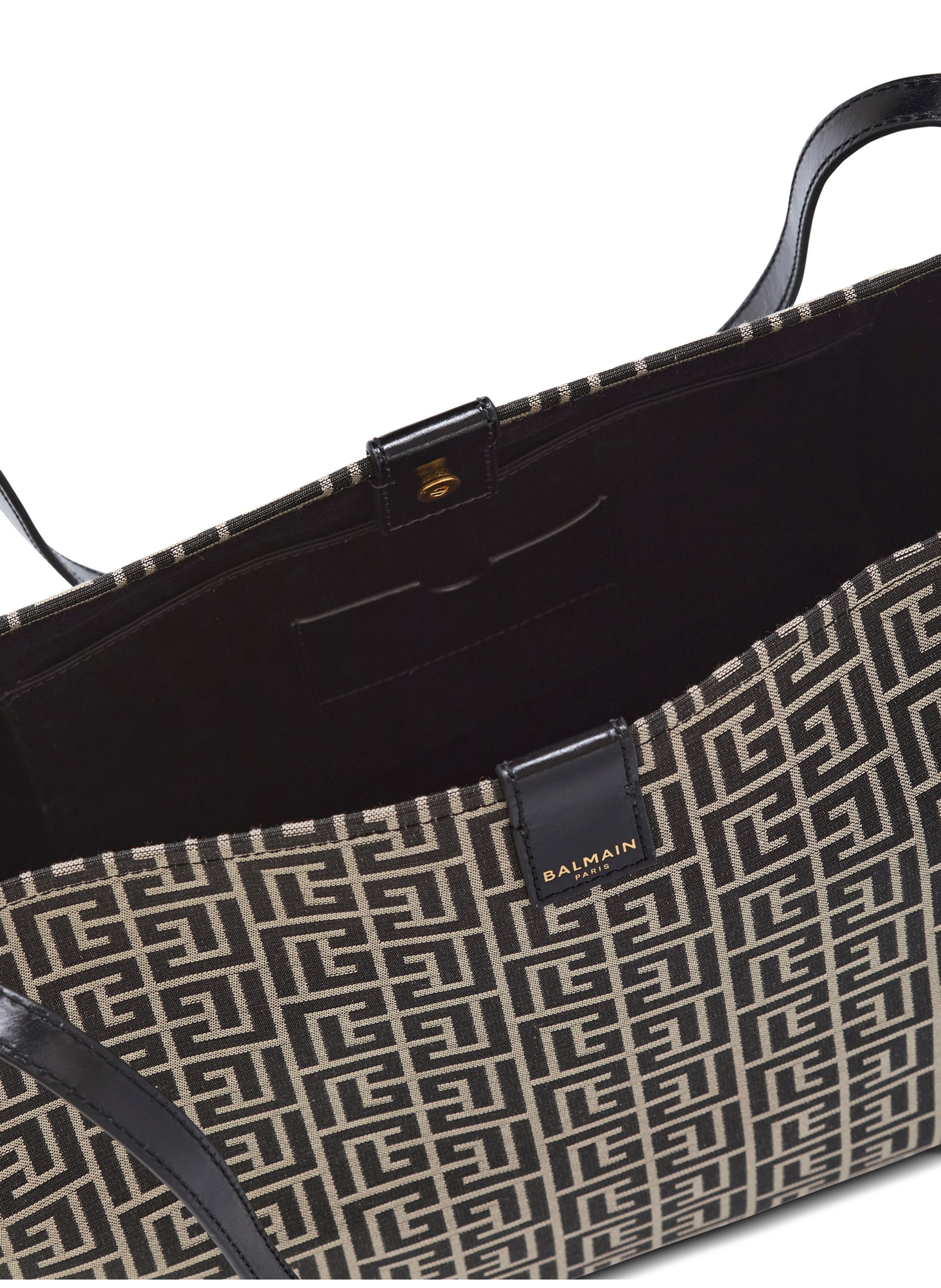 Sac shopper release medium en jacquard monogramme et cuir de veau BALMAIN Noir