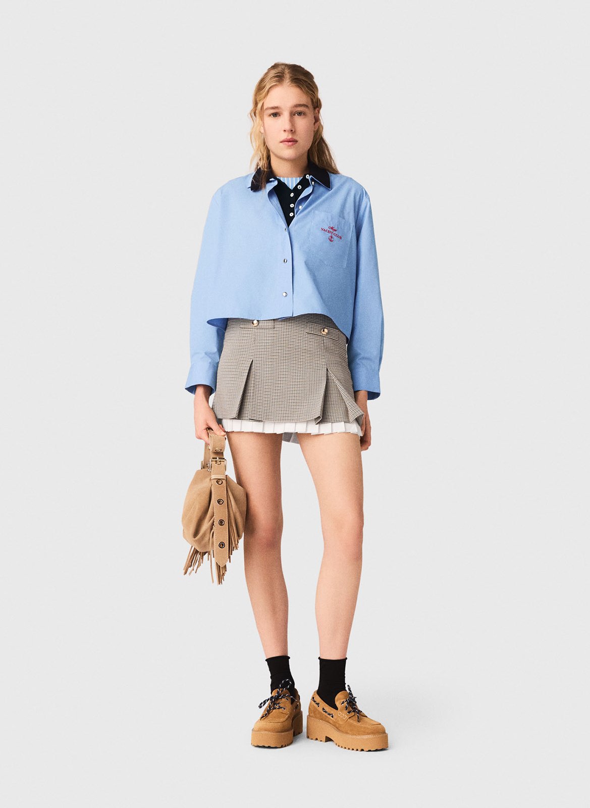 Jupe courte évasée imprimée MAJE Marron