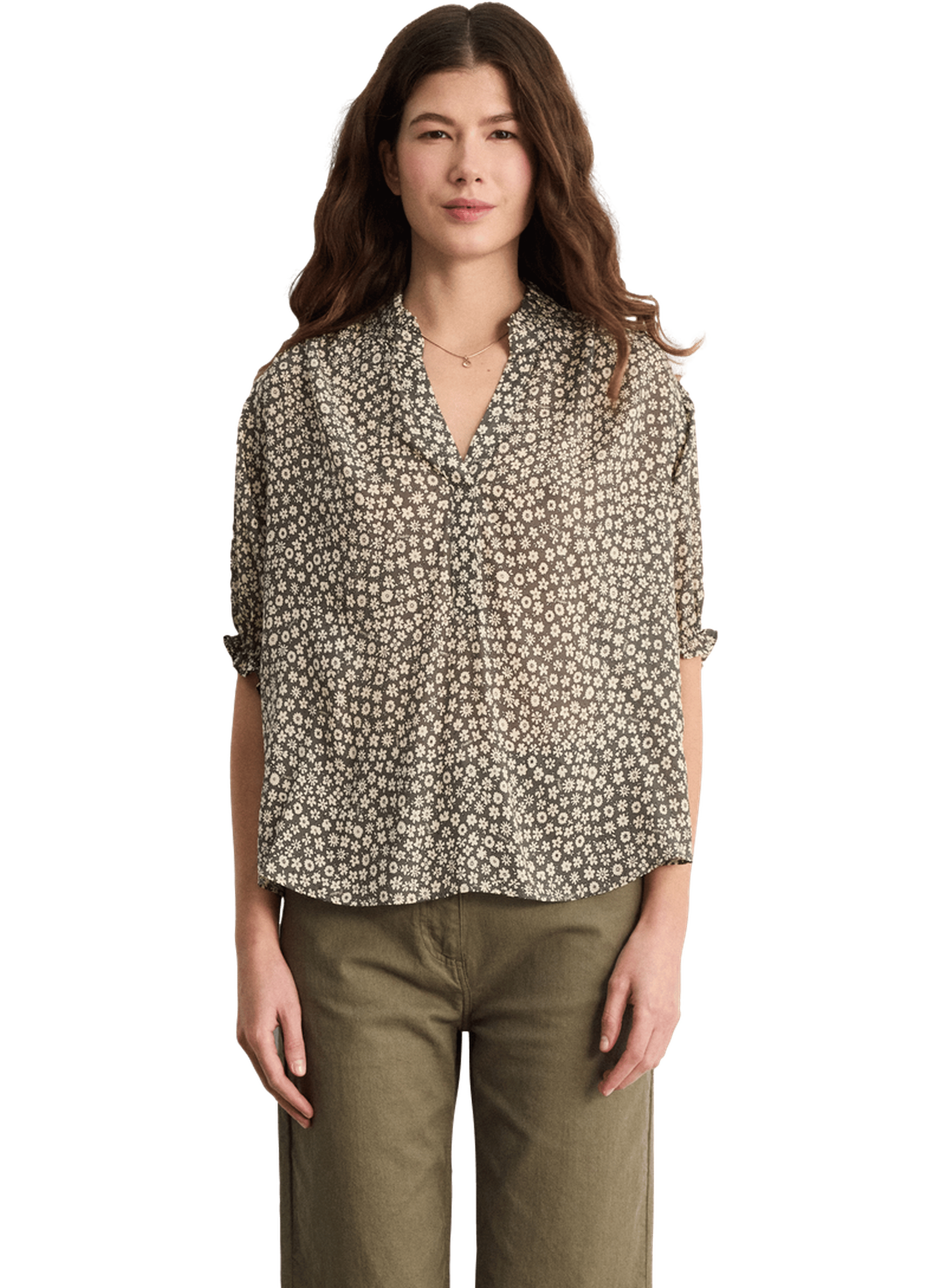 Blouse fleurie à volants - camillea PABLO Kaki