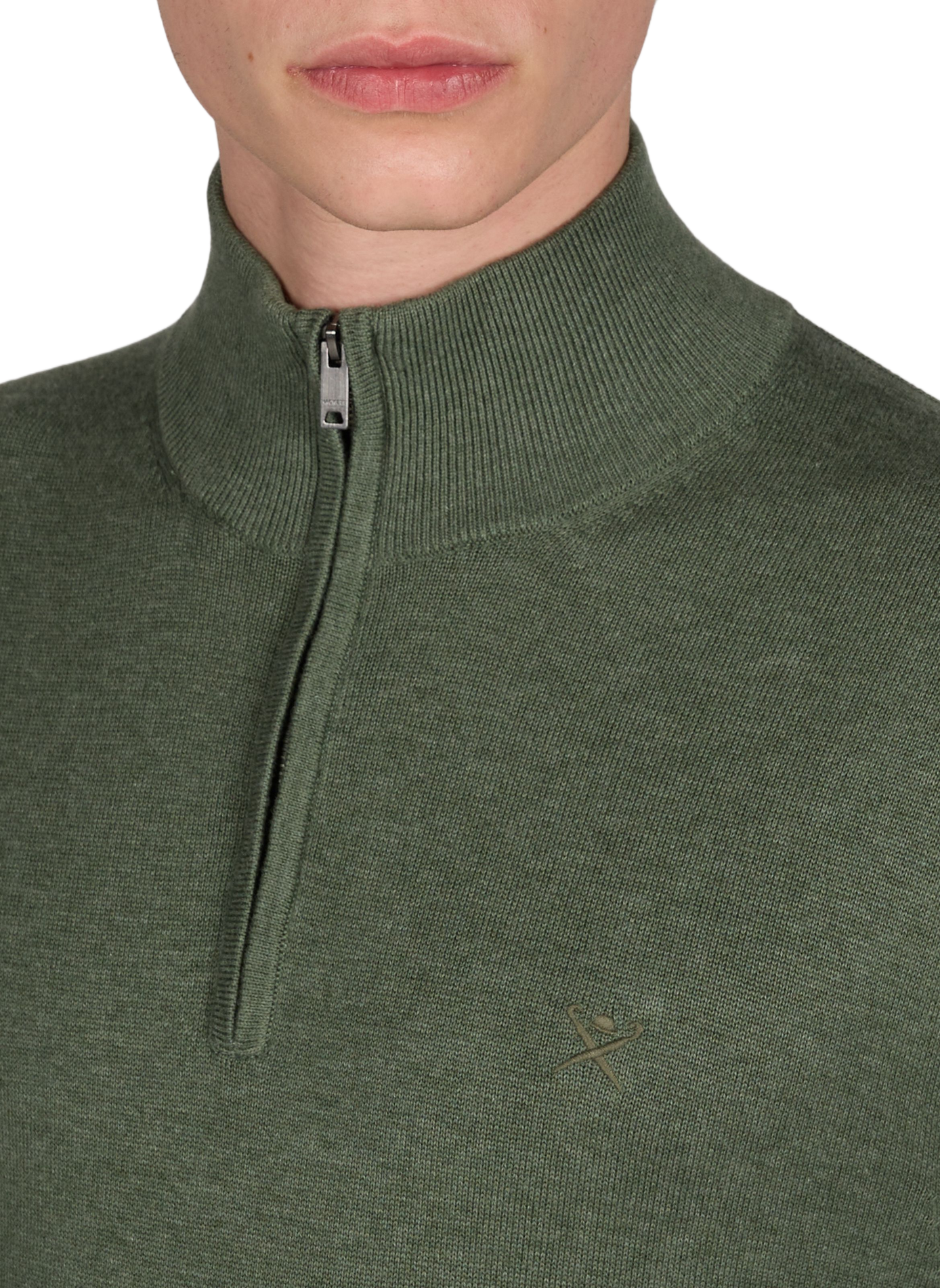 Pull col zippé en coton HACKETT Vert